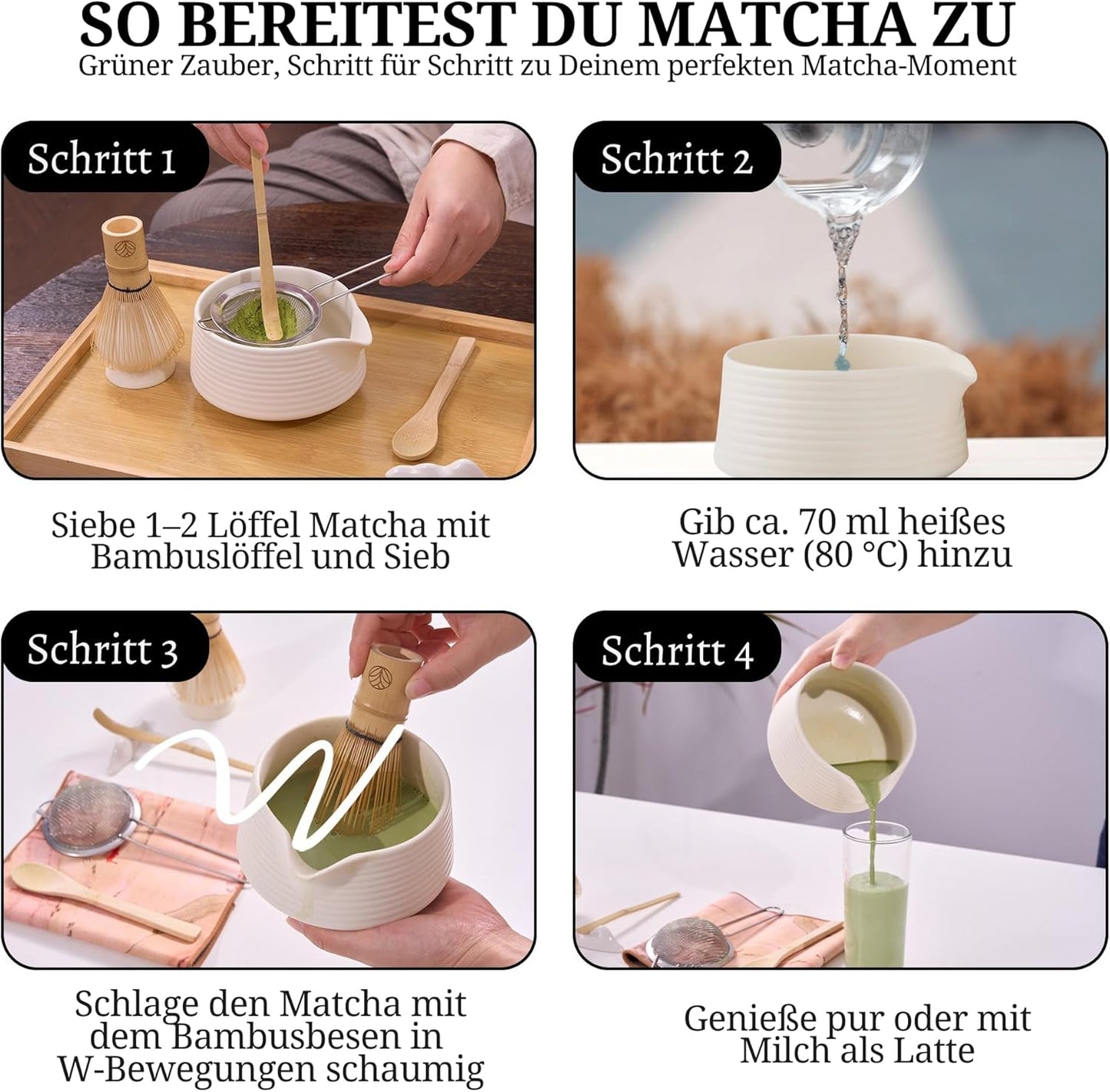 Matcha Tee Set mit Zubehör (8-teilig), 8 teilig Weiß