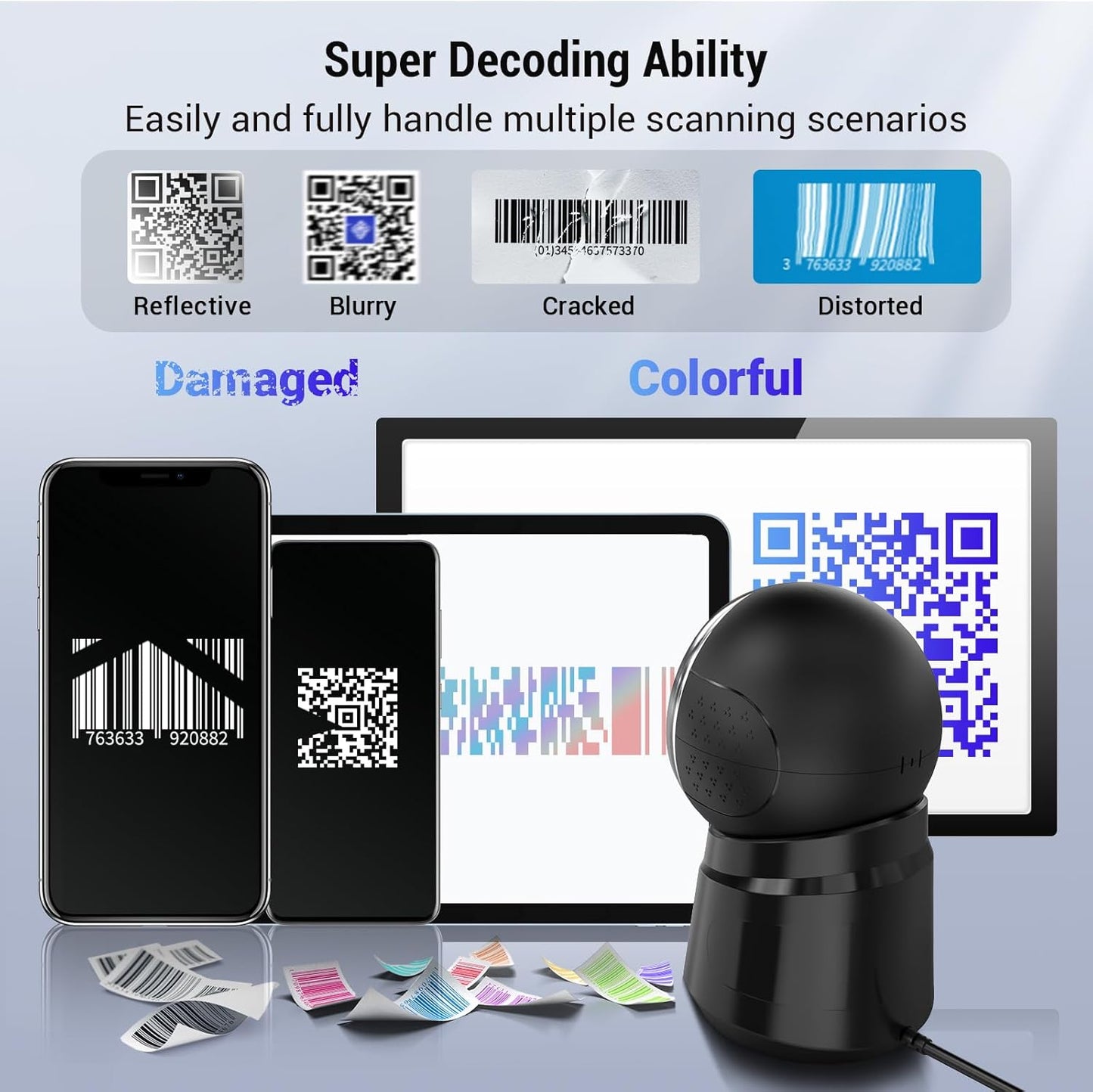 Omnidirektionaler Barcode-Scanner Modell 9000 für 1D, 2D und QR, Schwarz