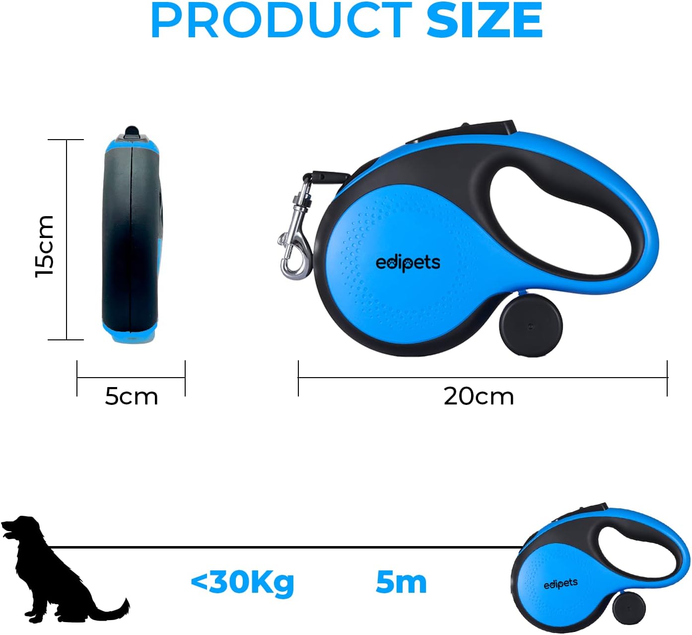 Ausziehbare Hundeleine, Blau 5 Meter
