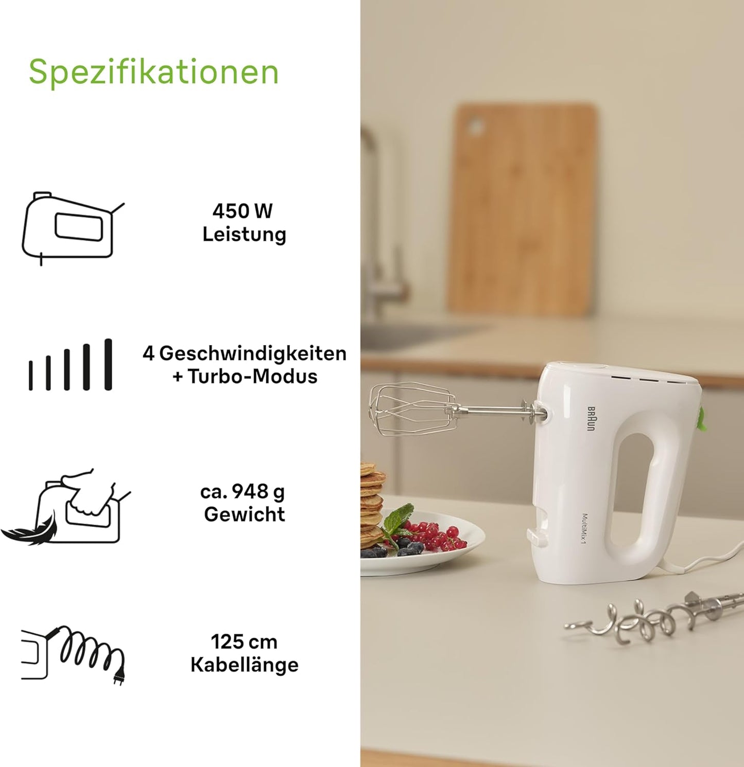 MultiMix 1 HM1110, Weiss MultiMix 1 - inkl. Schneebesen & Knethaken