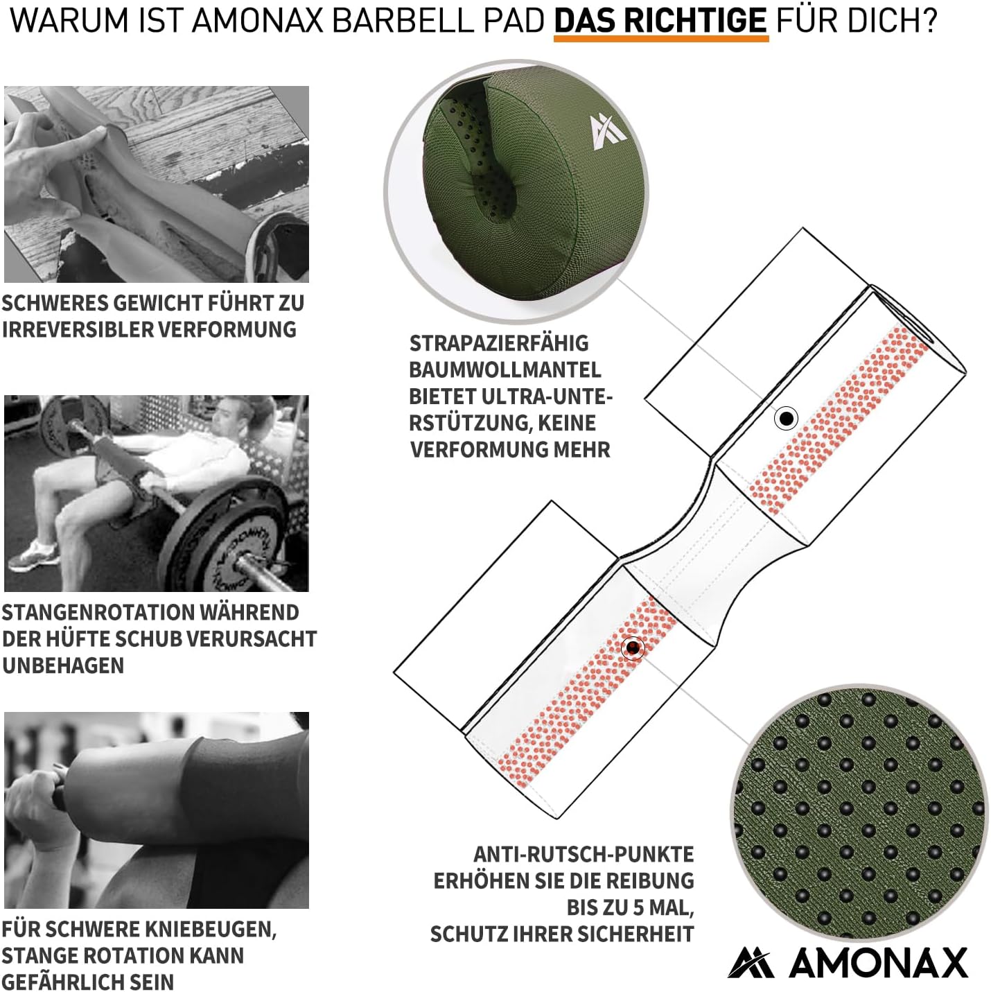 Langhantelpolster für Hip Thrust und Squat Übungen, Grün - Baumwolle
