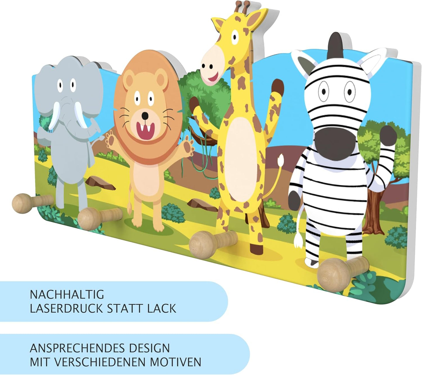 Kindergarderobe aus Holz, Safari