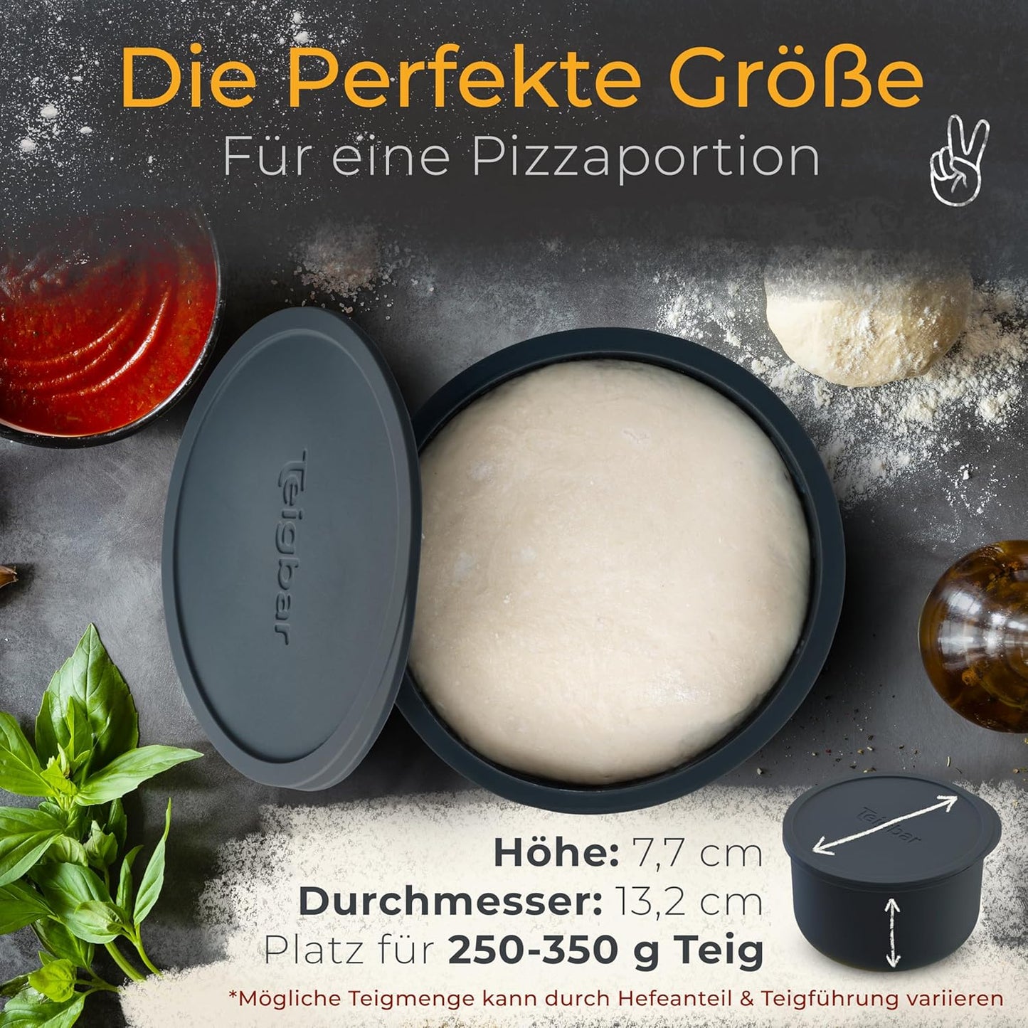 2er-Set Pizzaballenbox mit Deckel, Schwarz-grau 2er Set