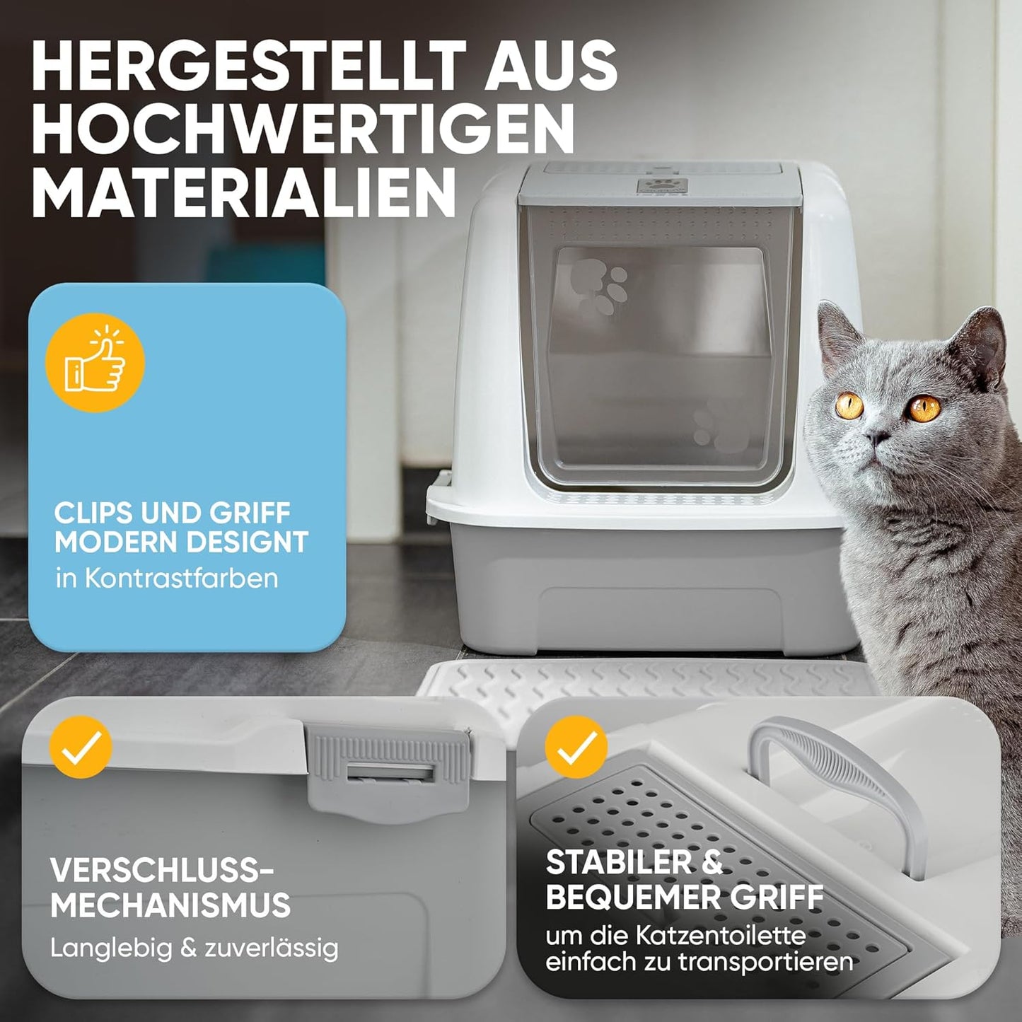 Geschlossene Katzentoilette mit Aktivkohlefilter, geschlossen weiss