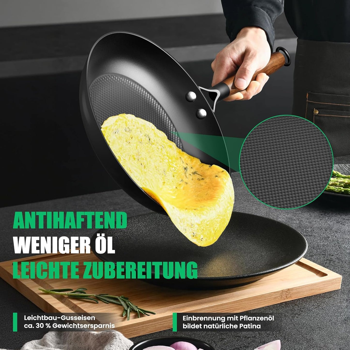 Gusseisenpfanne 28 cm für alle Herdarten, Schwarz 28 cm