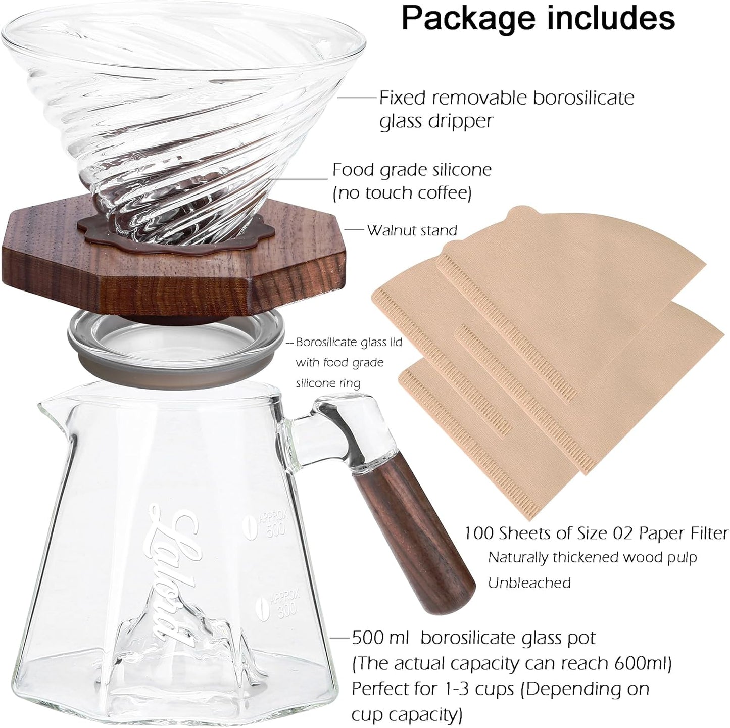 Pour Over Kaffeebereiter, B-600 ml Set