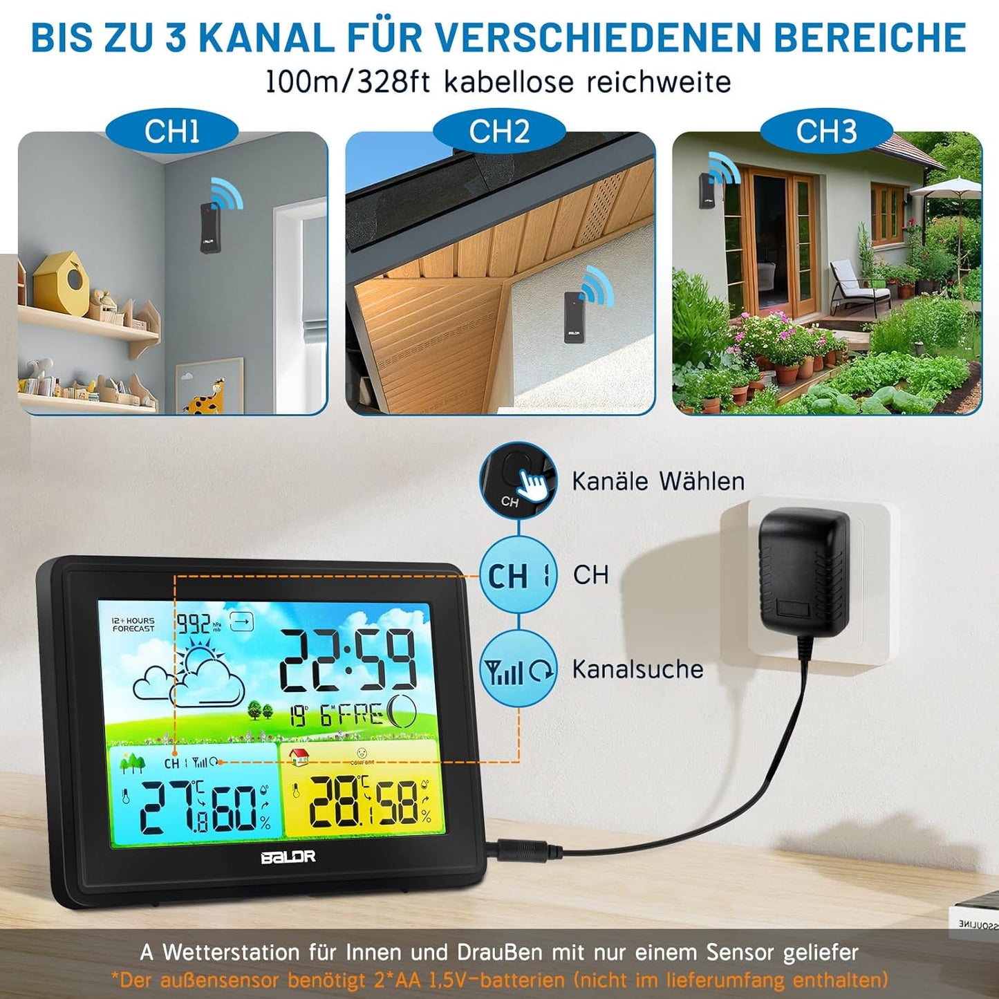 Funk-Wetterstation mit Aussensensor