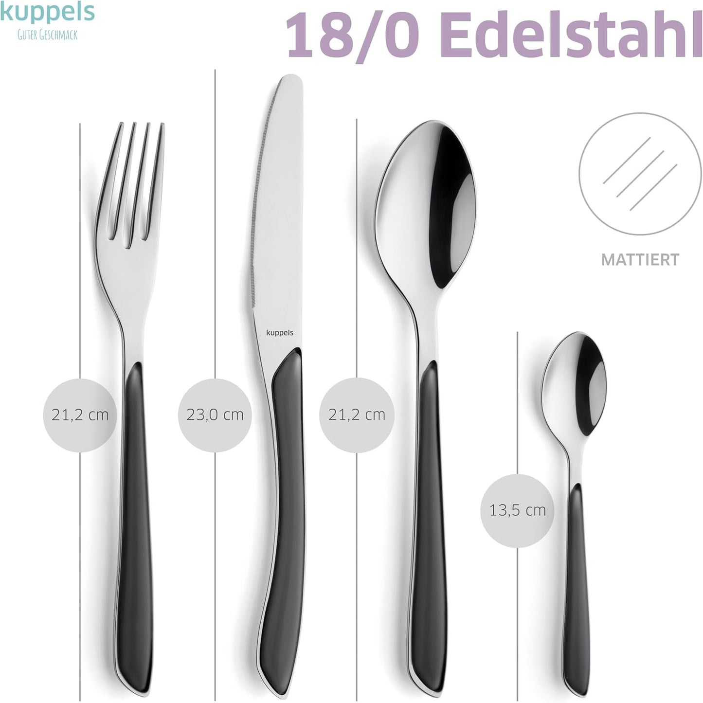 PRISMA Besteckset für 6 Personen, 24-teilig Schiefergrau | 44-teilig