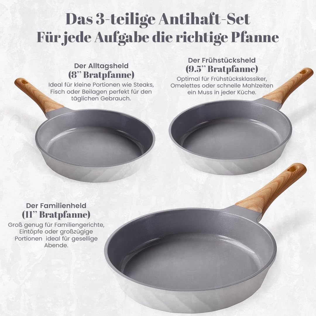 Antihaft-Pfannenset, Grau - Weiss Keramik-Pfannenset