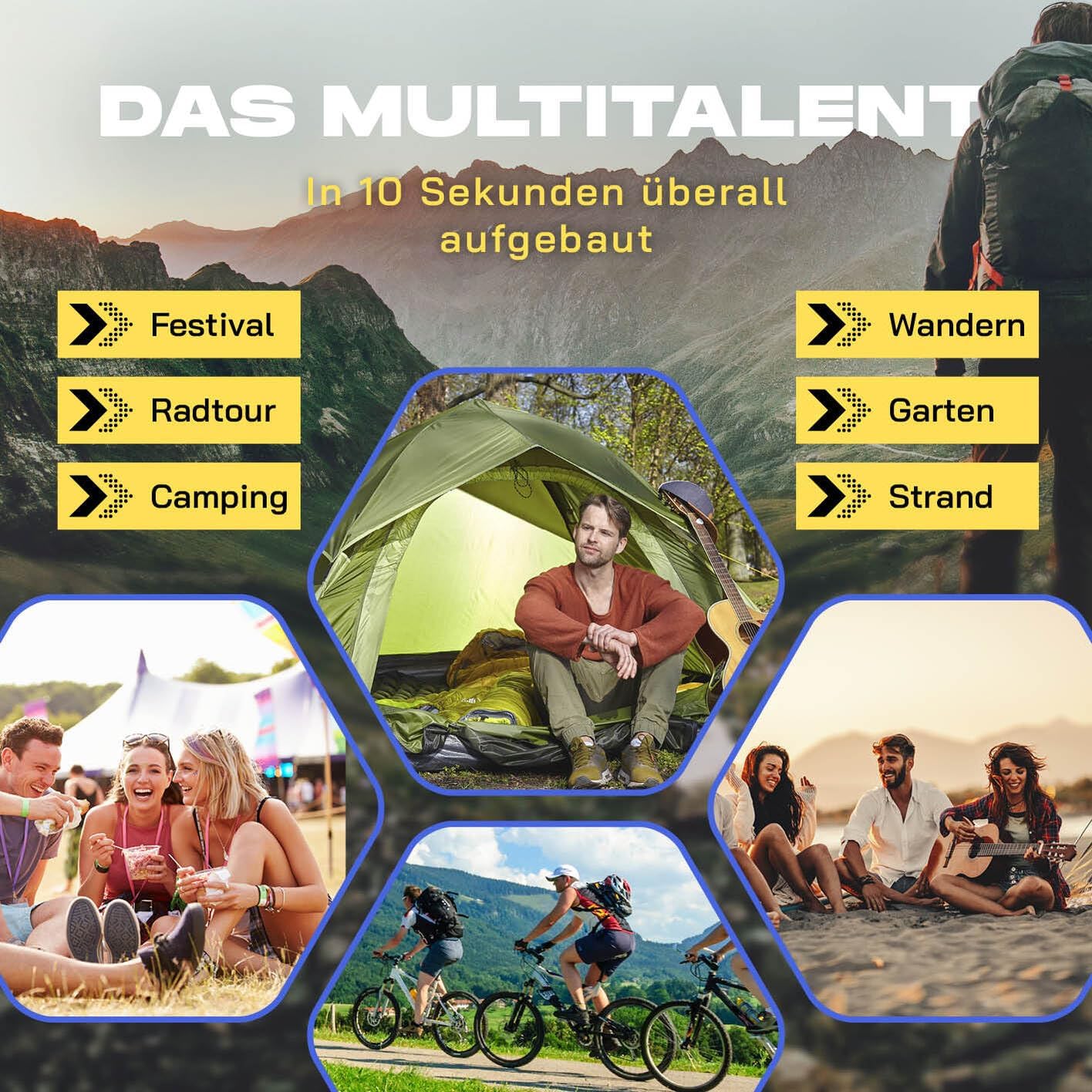 Pop Up Wurfzelt für 3 Personen, Blau 2-3 Personen | 1 Eingang