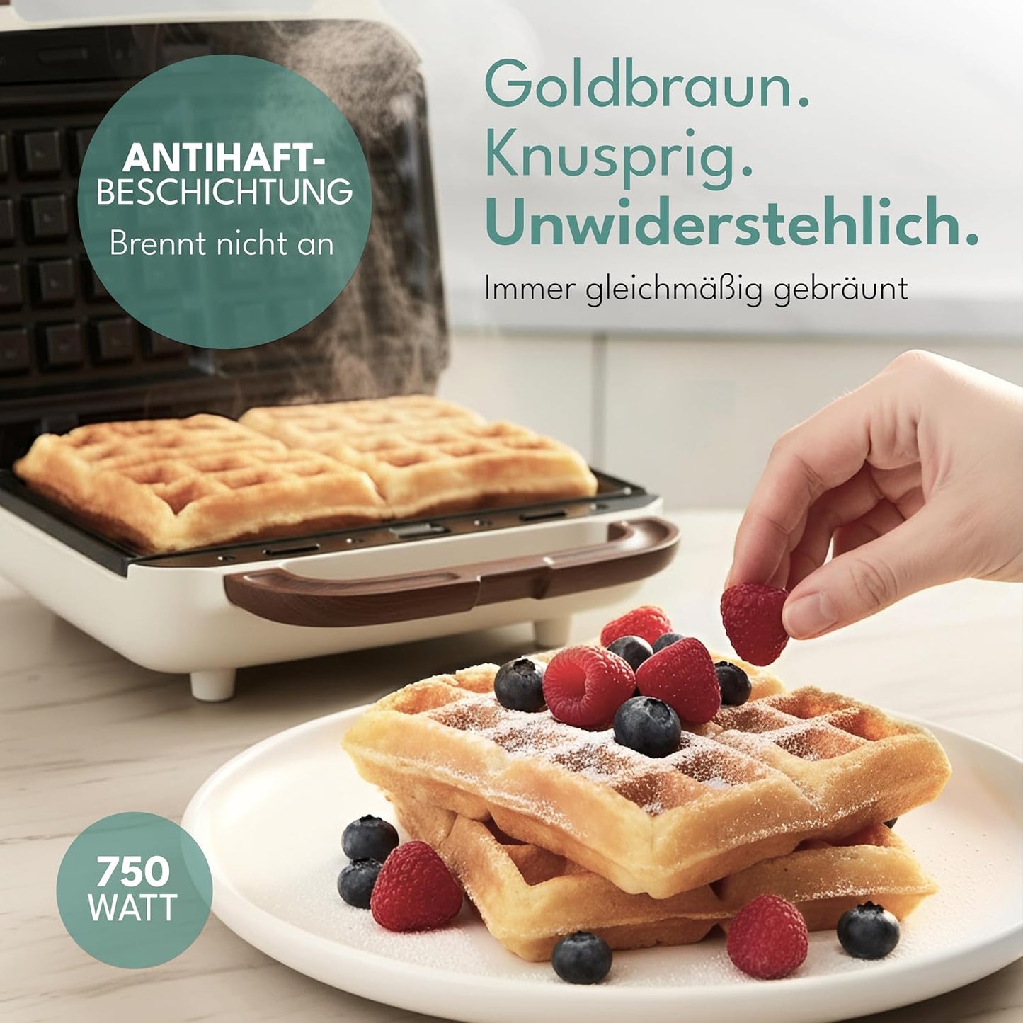 Sandwichmaker 3-in-1 mit Grill- und Waffeleinsätzen, Weiss - 750w