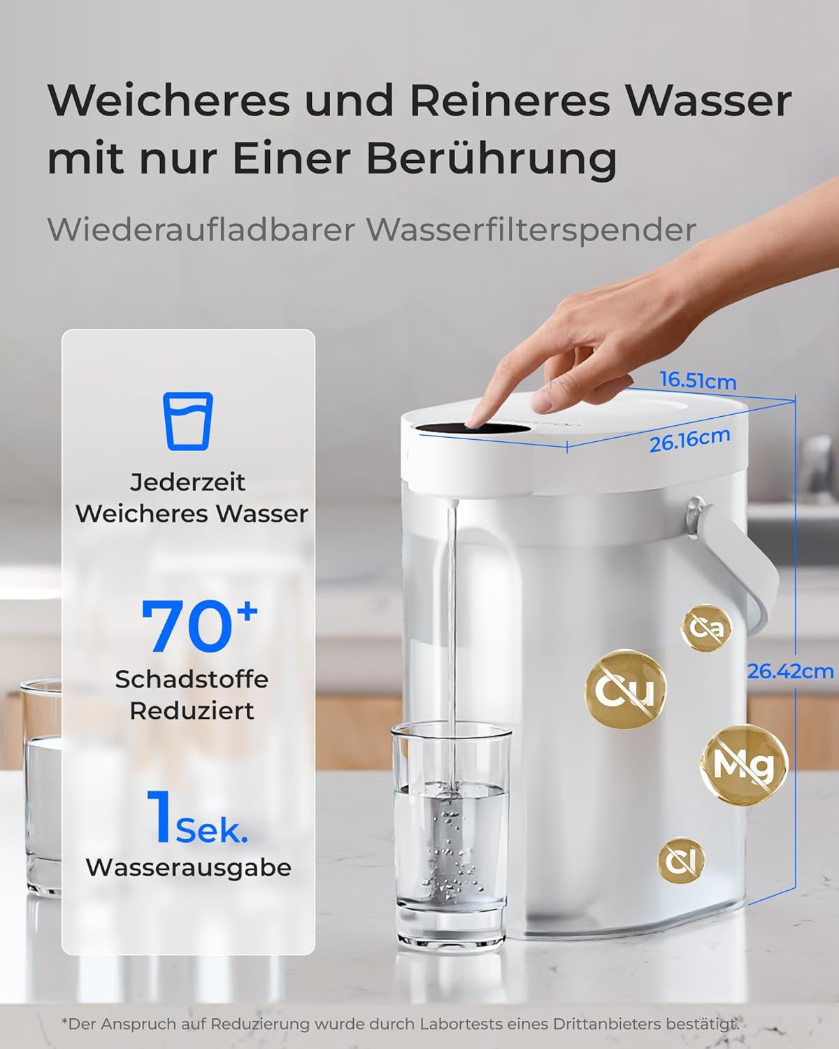 Elektrischer Wasserfilterkrug 3,5L mit Kalkfilter, Hochwertiges Wasserenthärter