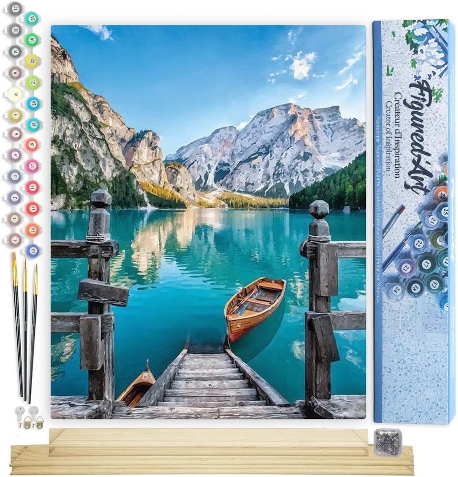 Malen nach Zahlen, Boot auf einem Bergsee 40x50cm Mit Keilrahmen (nicht gespannt)