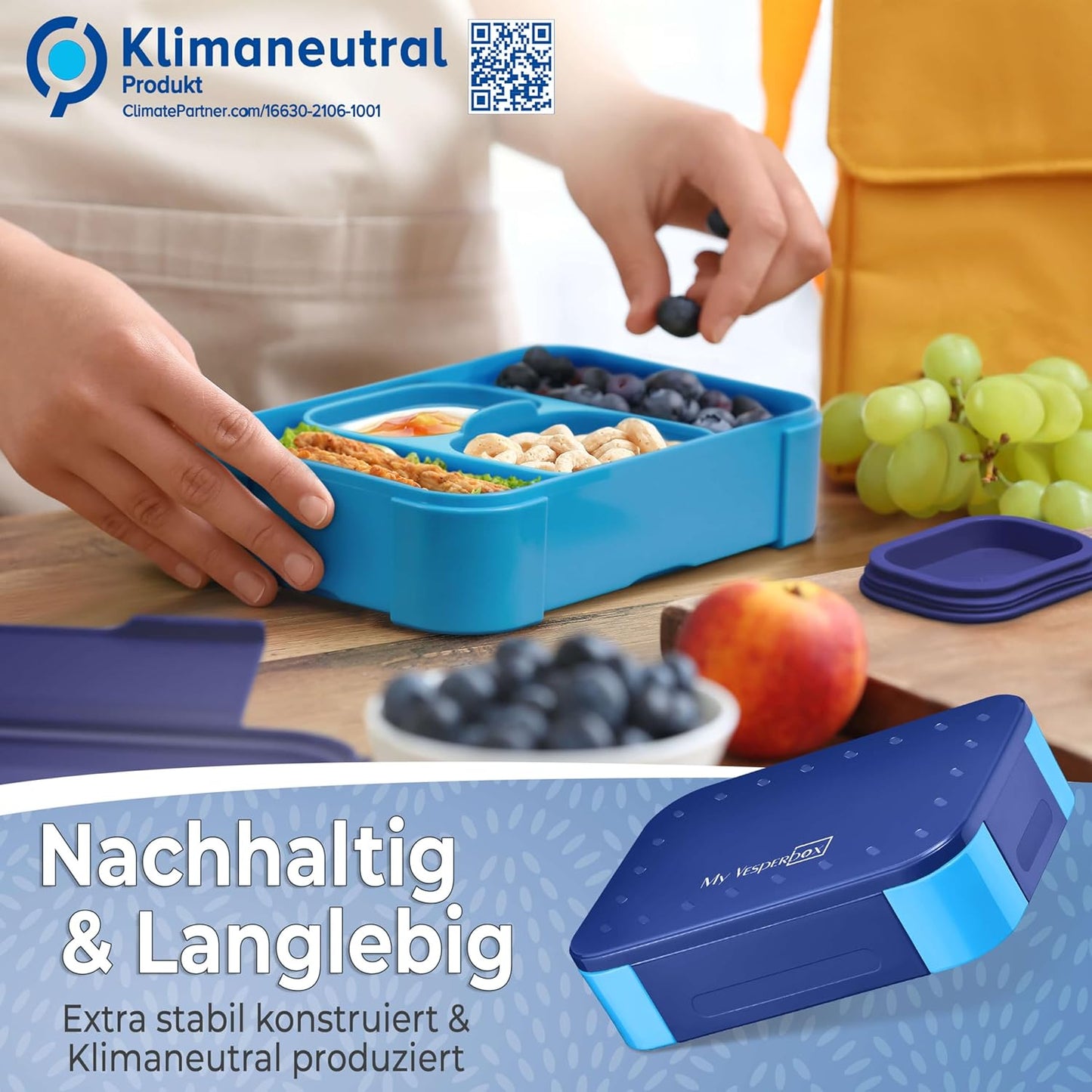 Brotdose mit Trennfächern für Kinder (MINI LITE), Blau - Hellblau