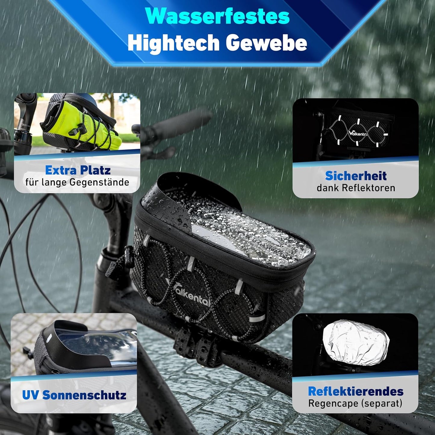 Rahmentasche mit Schnellspanner & Handyfach, Schwarz mit Handyfach