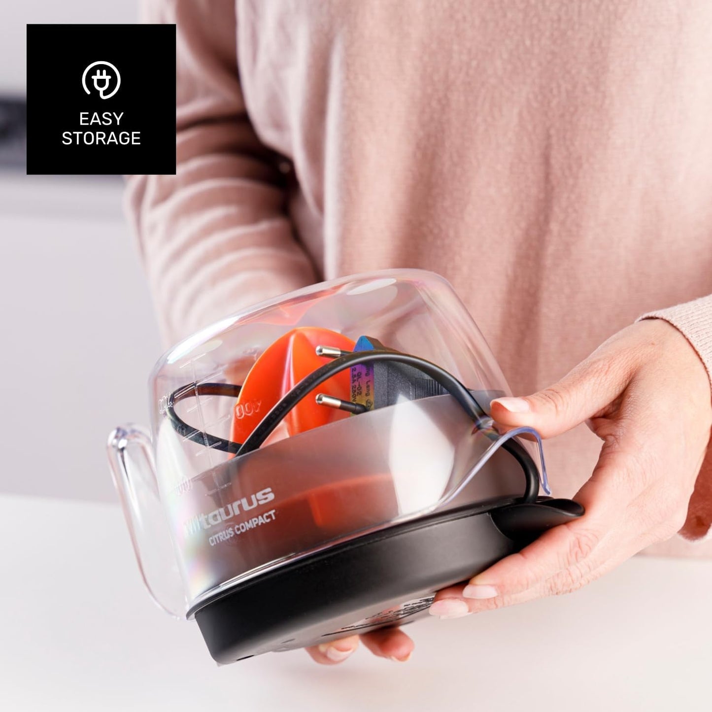 Elektrische Zitruspresse mit doppelter Rotationsrichtung & grossem Kegel, 30W|Transparent