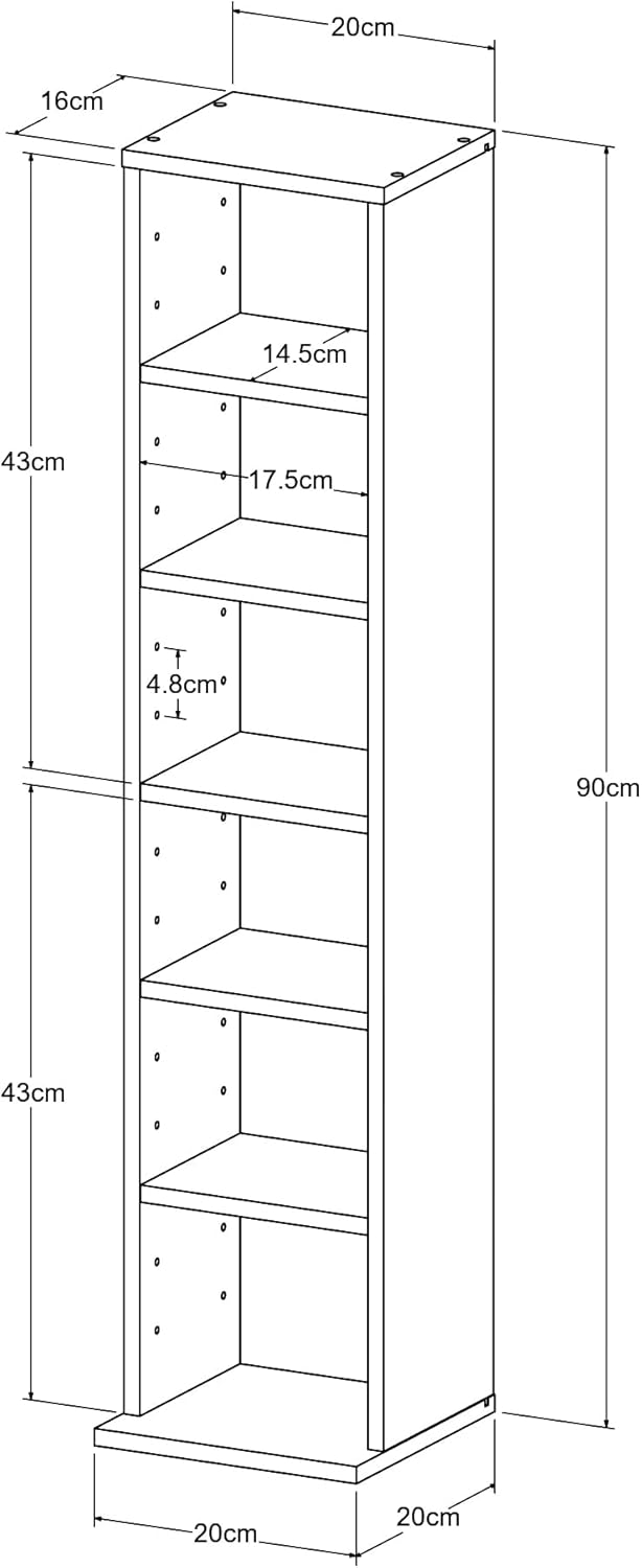 Regal für CDs und DVDs mit 6 Fächern, Schwarz 90 x 20 x 20 cm
