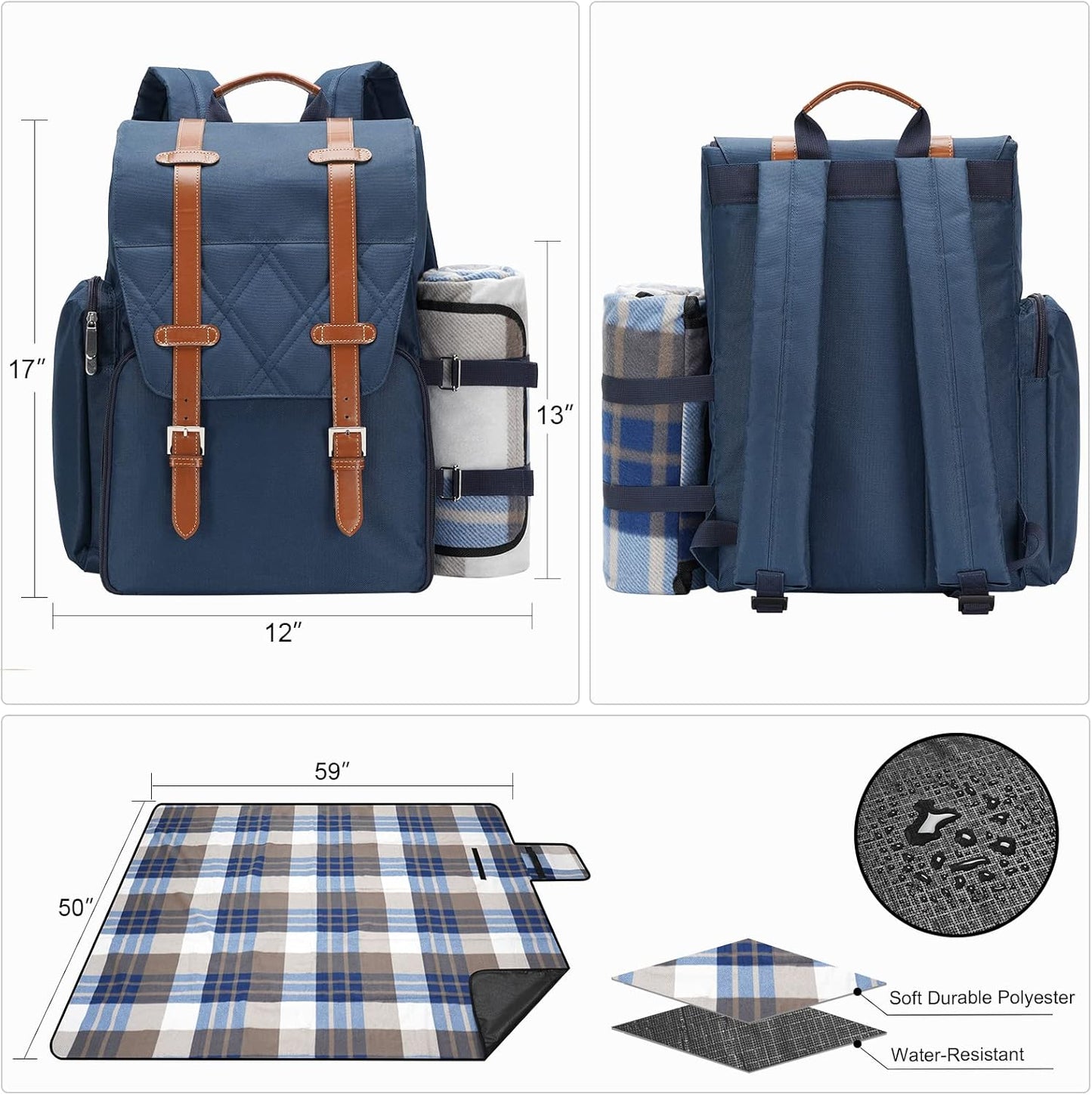 Picknick-Rucksack-Set für 4 Personen mit Kühltasche