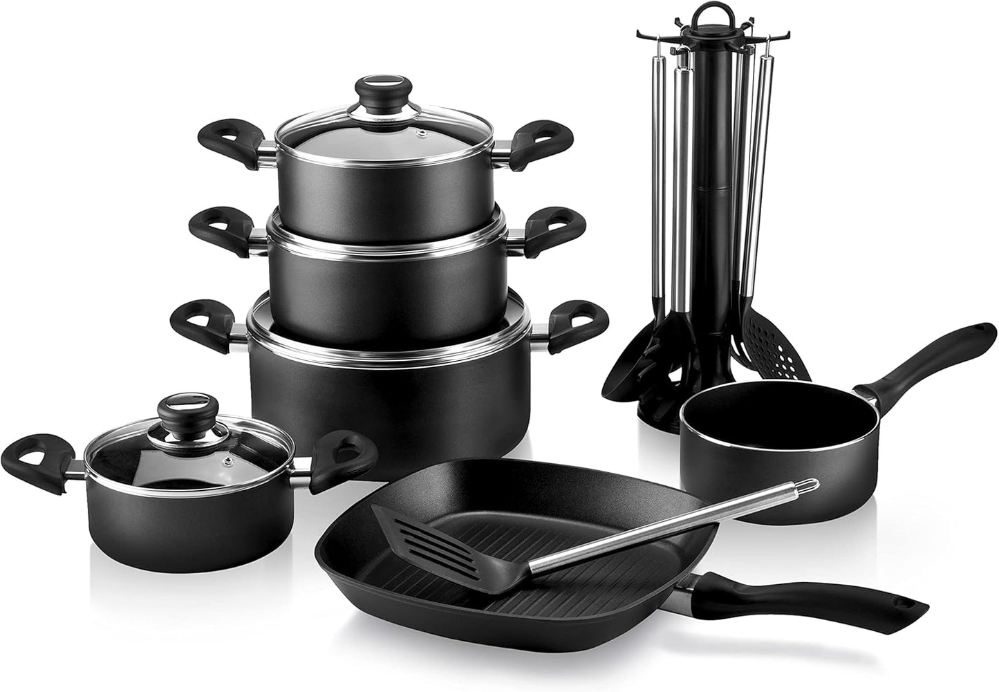 17-teiliges Kochgeschirr-Set, Schwarz