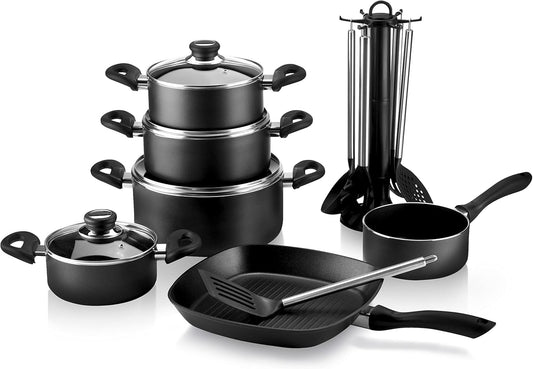 17-teiliges Kochgeschirr-Set, Schwarz
