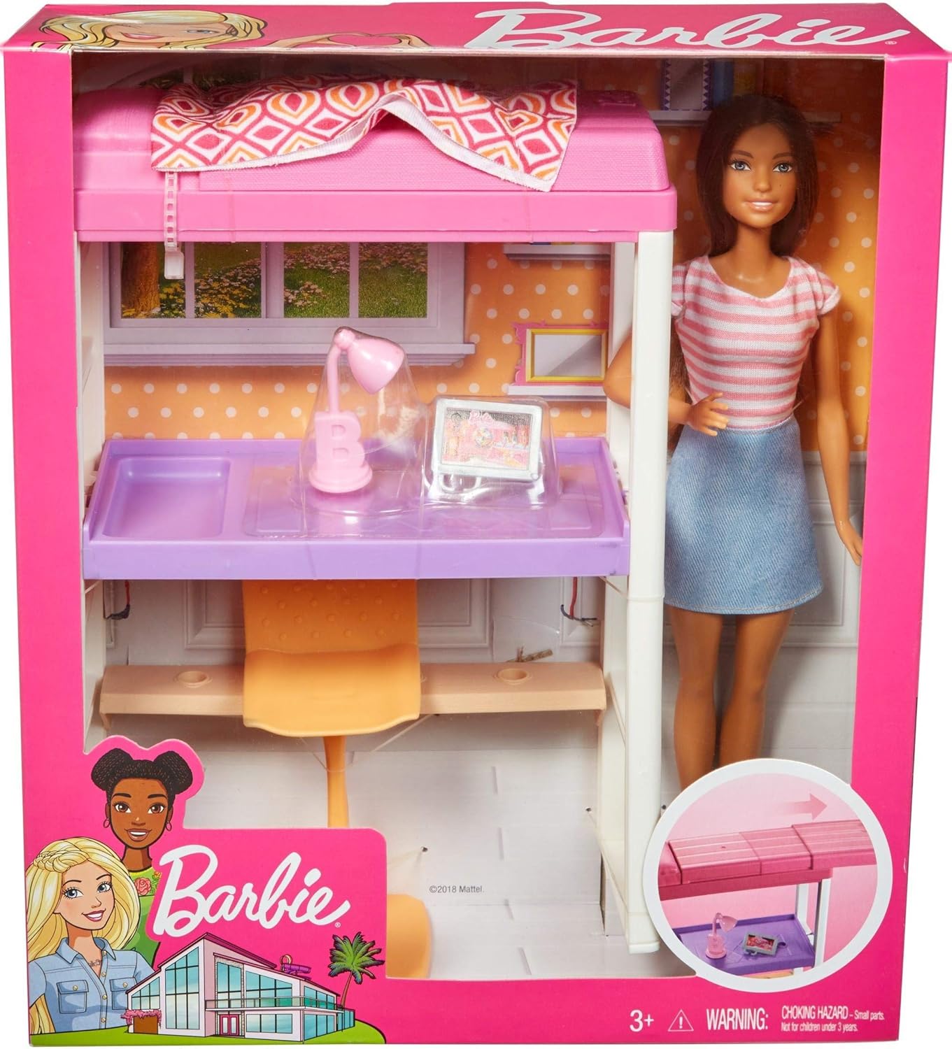 Deluxe-Set Möbel Hochbett mit Schreibtisch & Puppe, Hochbett mit Schreibtisch