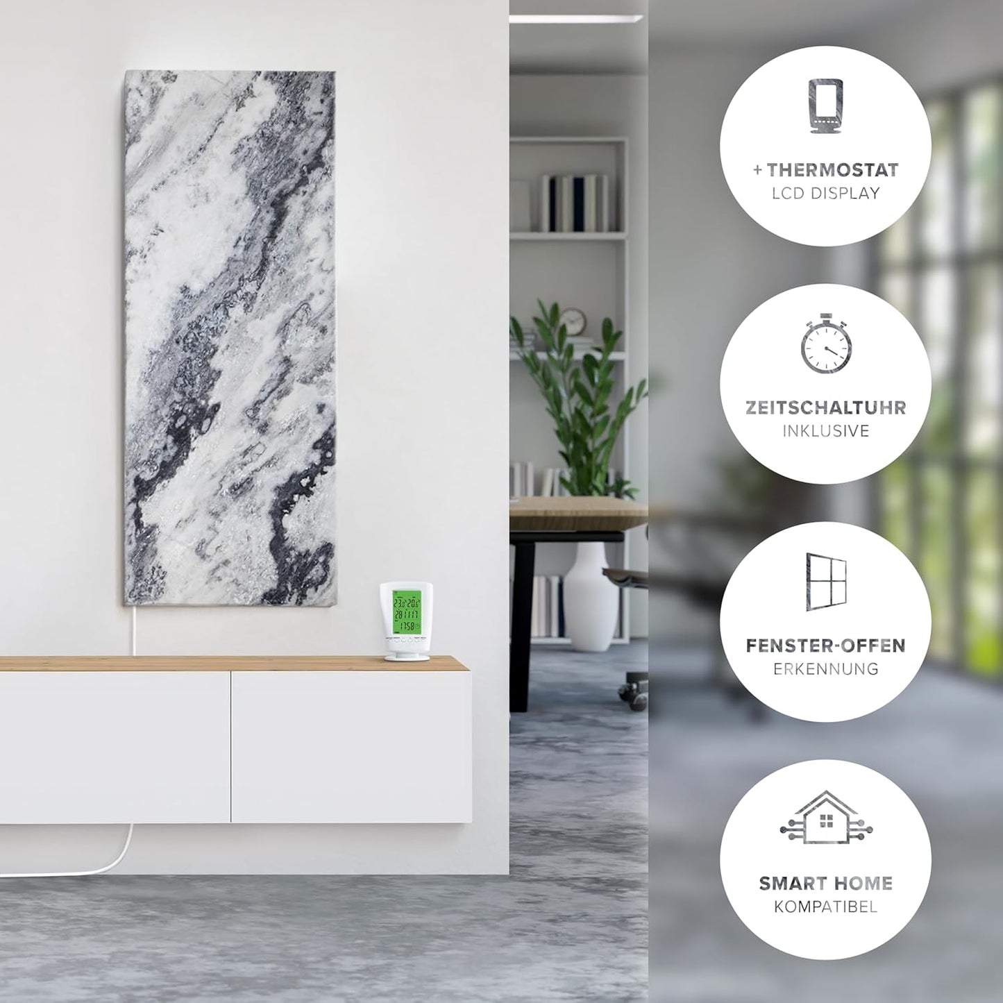 Naturstein Infrarotheizung mit Digitalthermostat, 1) Qarama 800 Watt