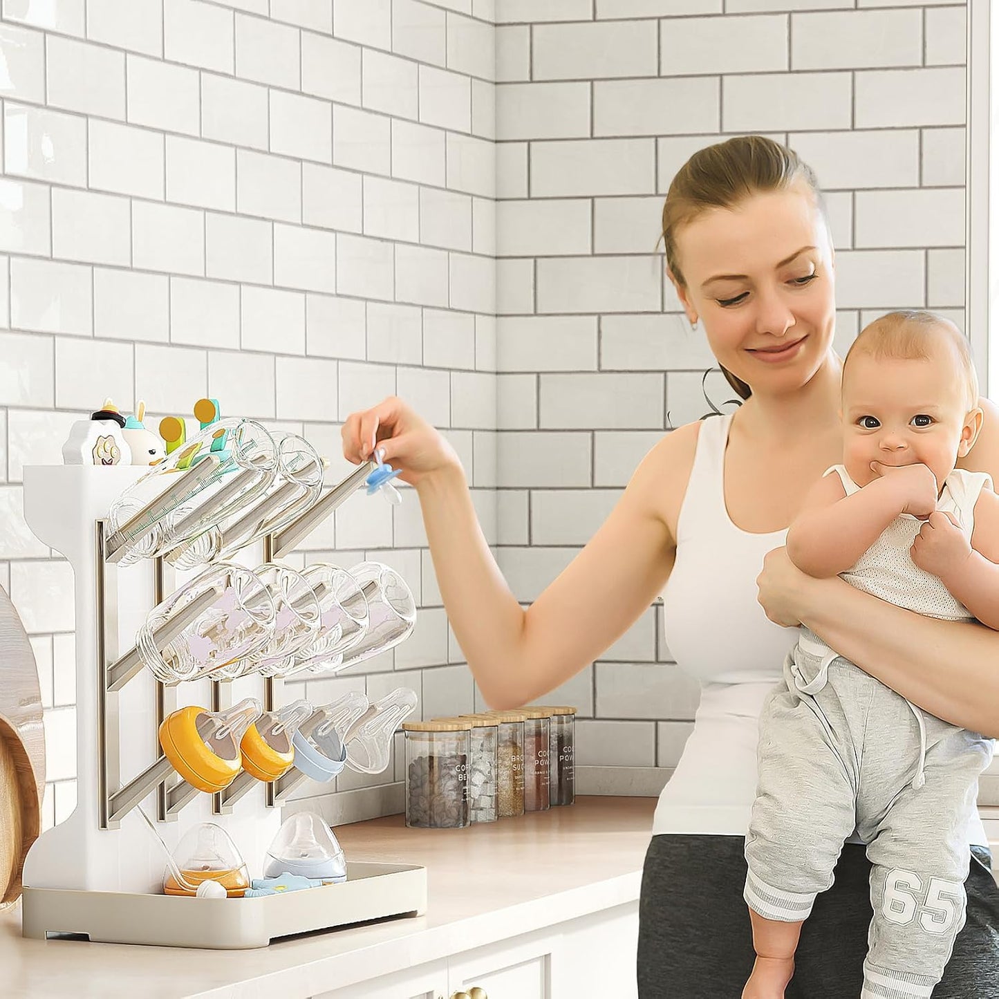 Trockenständer für Babyflaschen und Zubehör, Beige Standard