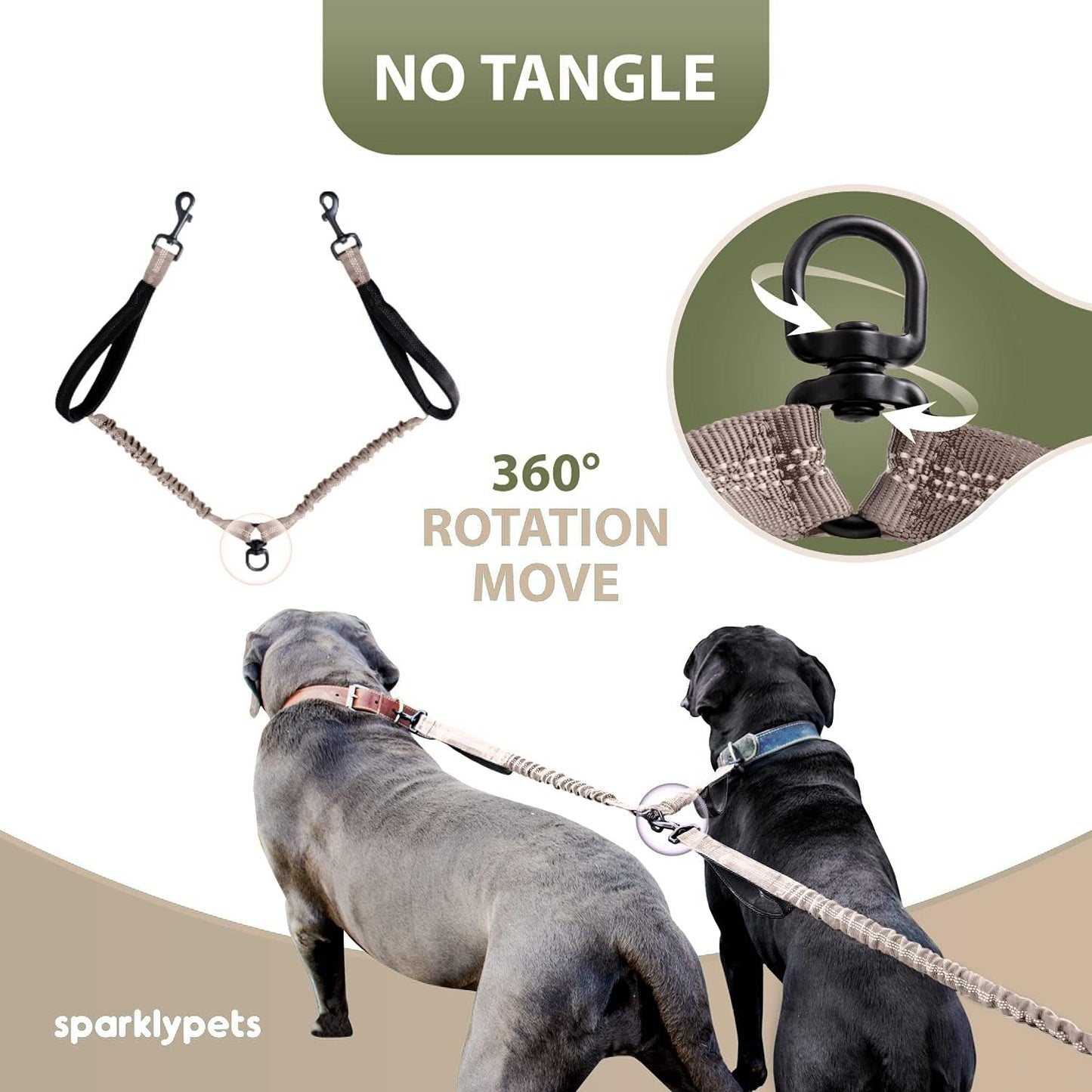 Joggingleine für 2 Hunde, Braun Für zwei Hunde