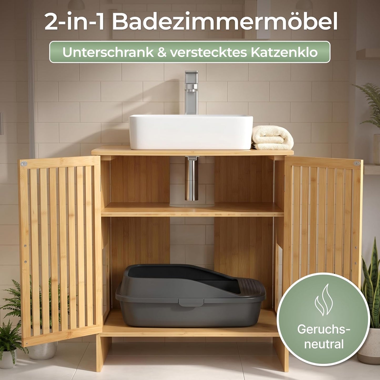 2-in-1 Katzenkloschrank und Waschbeckenunterschrank