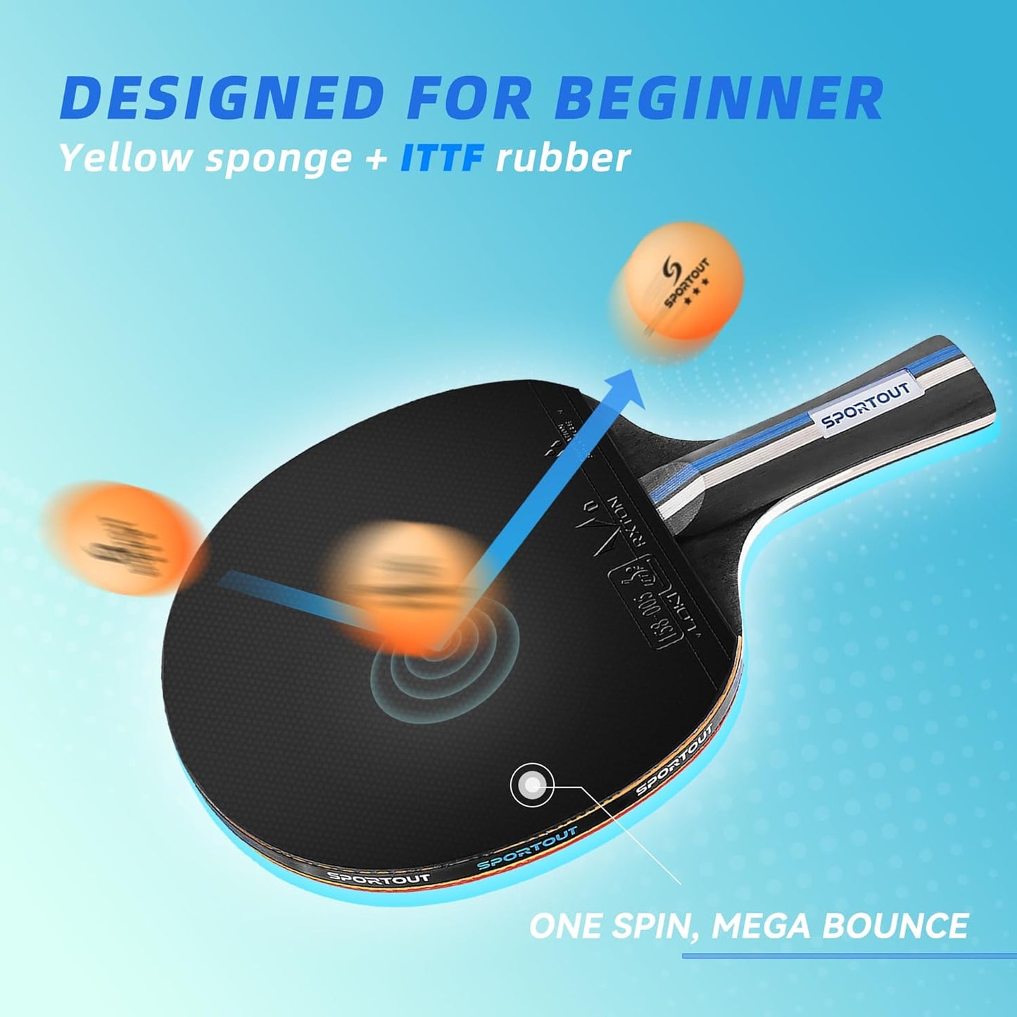 5-teiliges Tischtennis-Set mit Schlägern & Bällen, 2 Tischtennisschläger und 3 Tischtennisbälle (blau)