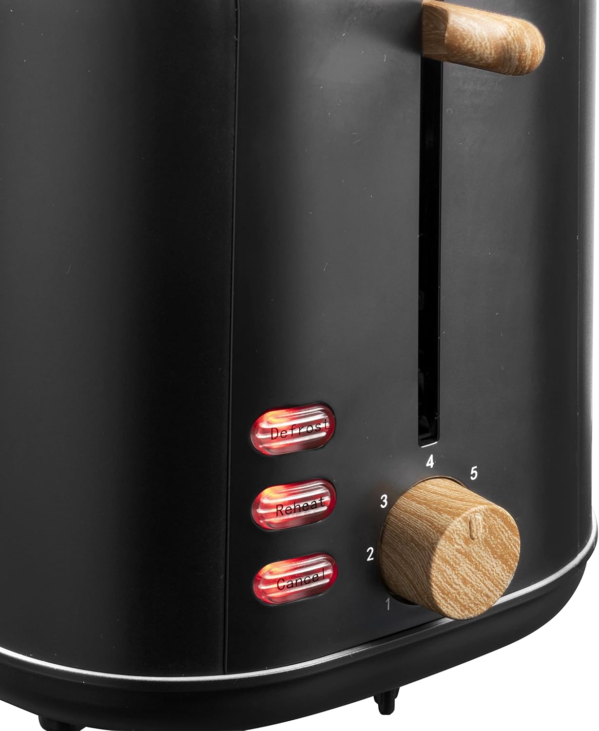 Toaster für 2 Scheiben mit Brötchenaufsatz, Schwarz/Holz