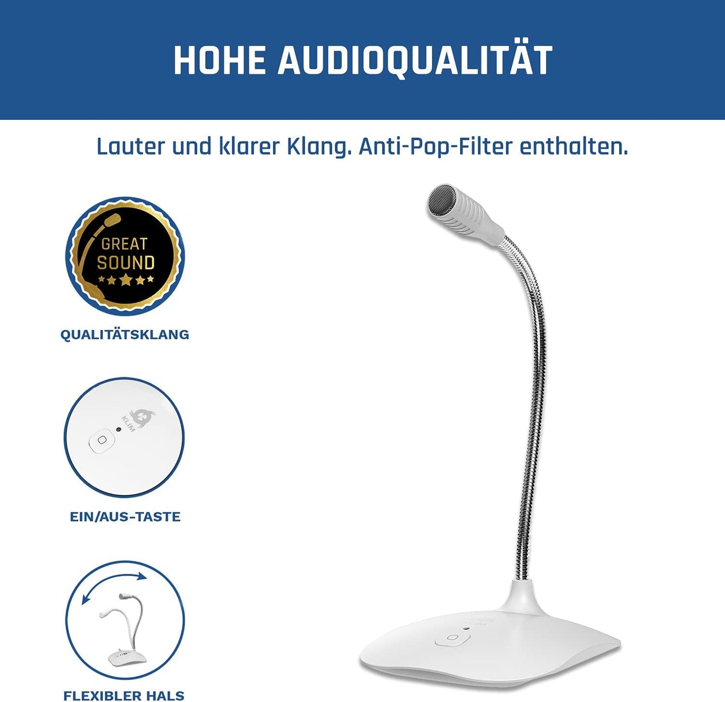 USB-Standmikrofon, Weiss