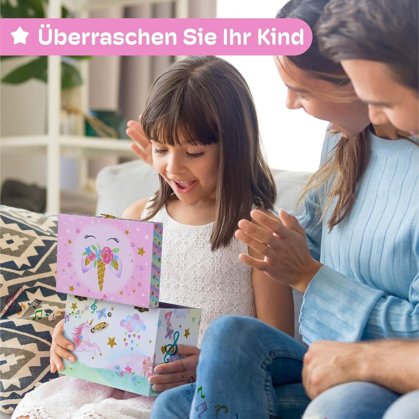 Musikalisches Schmuckkästchen mit Einhorn-Motiv, Glitzer Einhorn