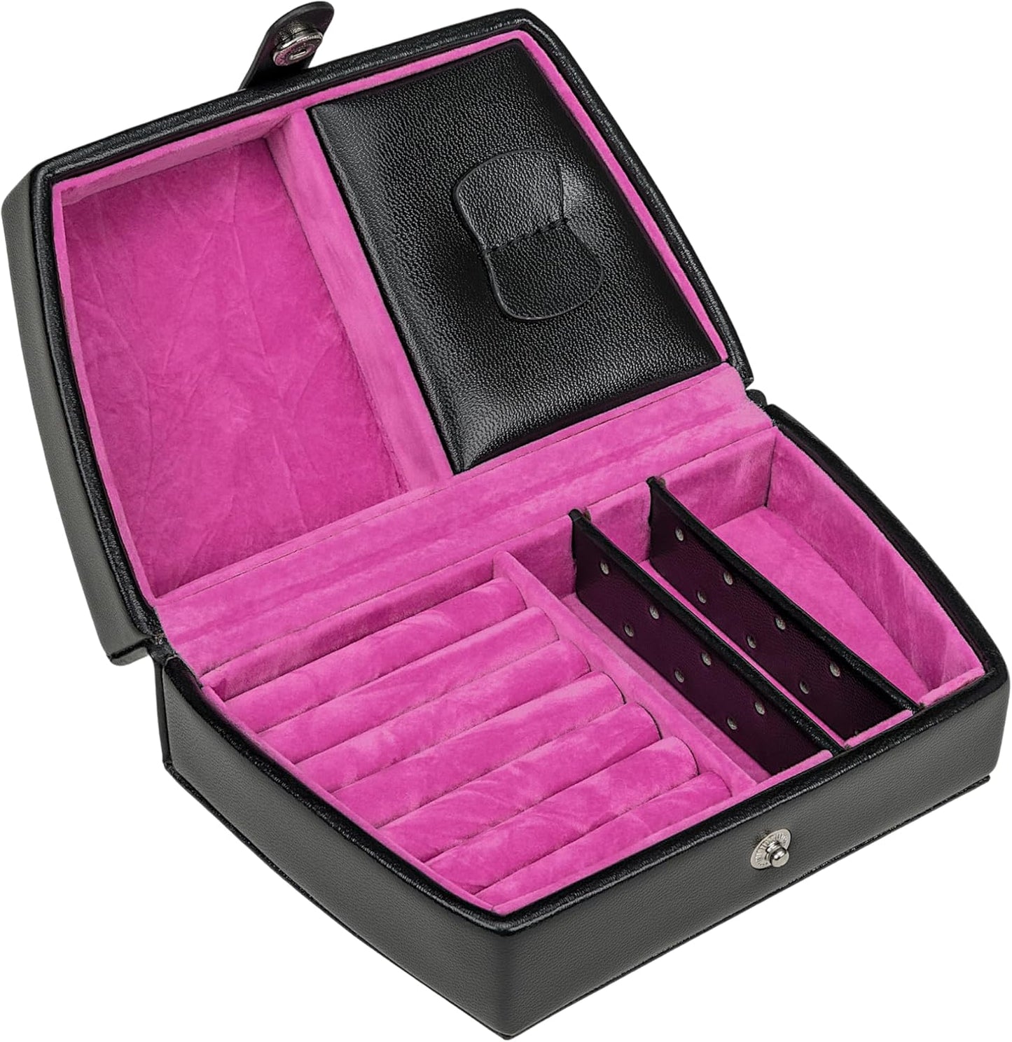 Automatik-Schmuckkoffer mit Reiseeinsatz, Schwarz-pink