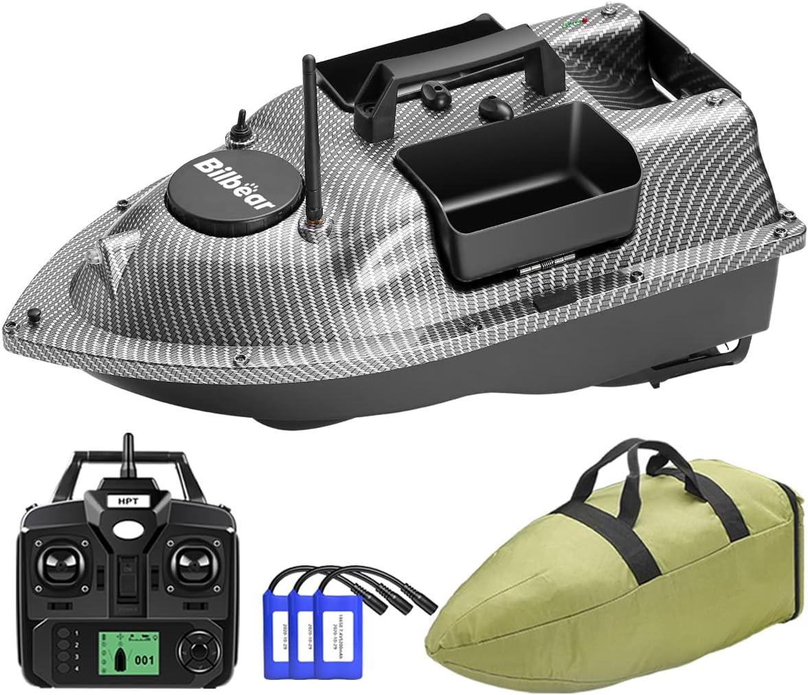 RC Futterboot fürs Karpfenangeln – mit GPS & 3 Futtertrichtern, Kohlenschwarz Boot