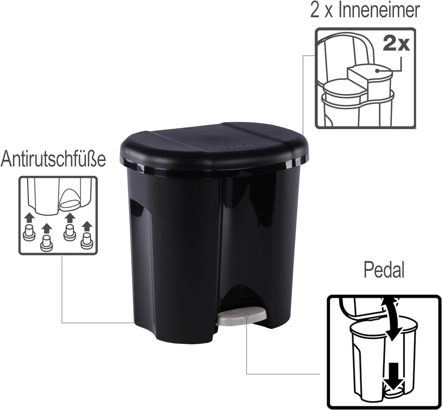 Duo Mülleimer, Duo 2 x 10l, Schwarz