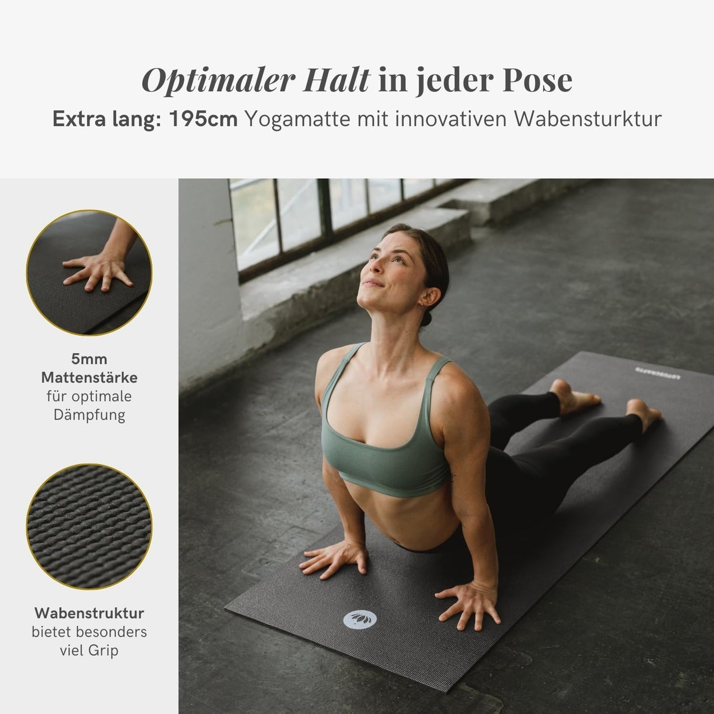 Rutschfeste Yoga- und Fitnessmatte, Anthracit Large