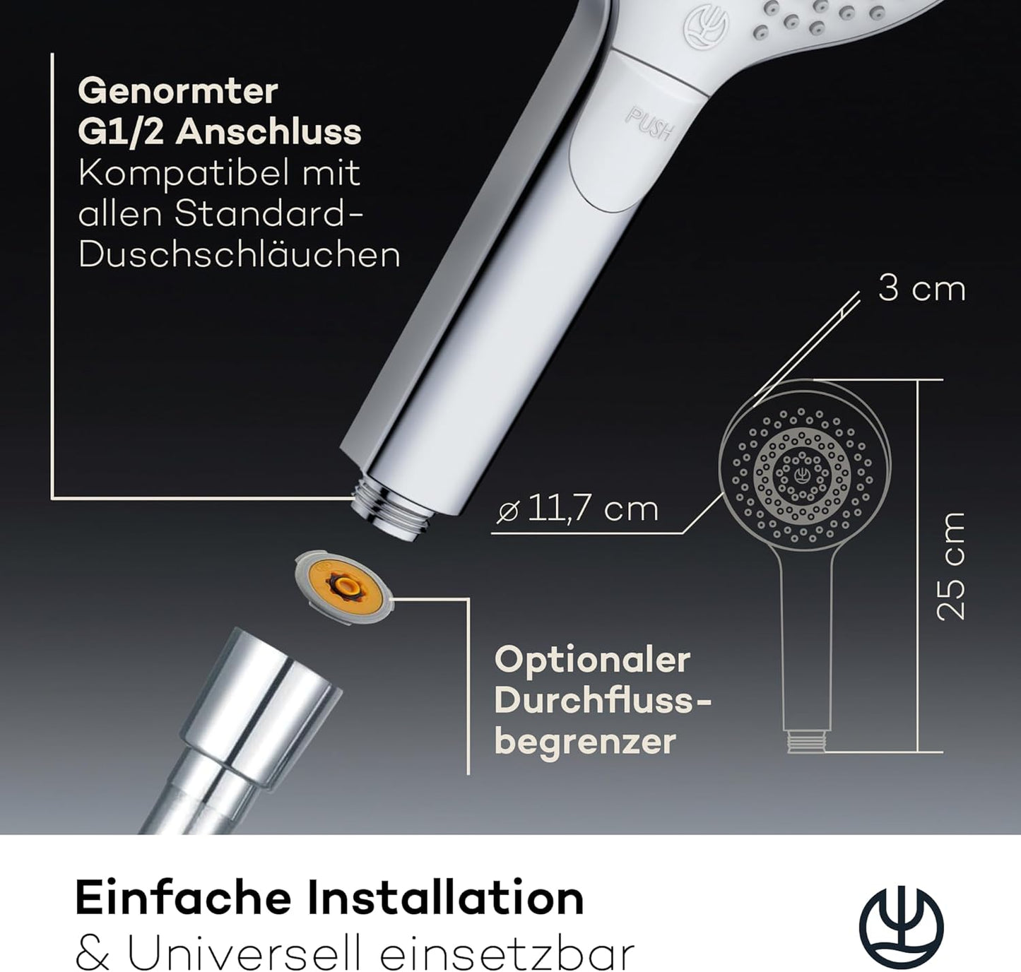 X3 Duschkopf, 3 Strahlarten Chrom
