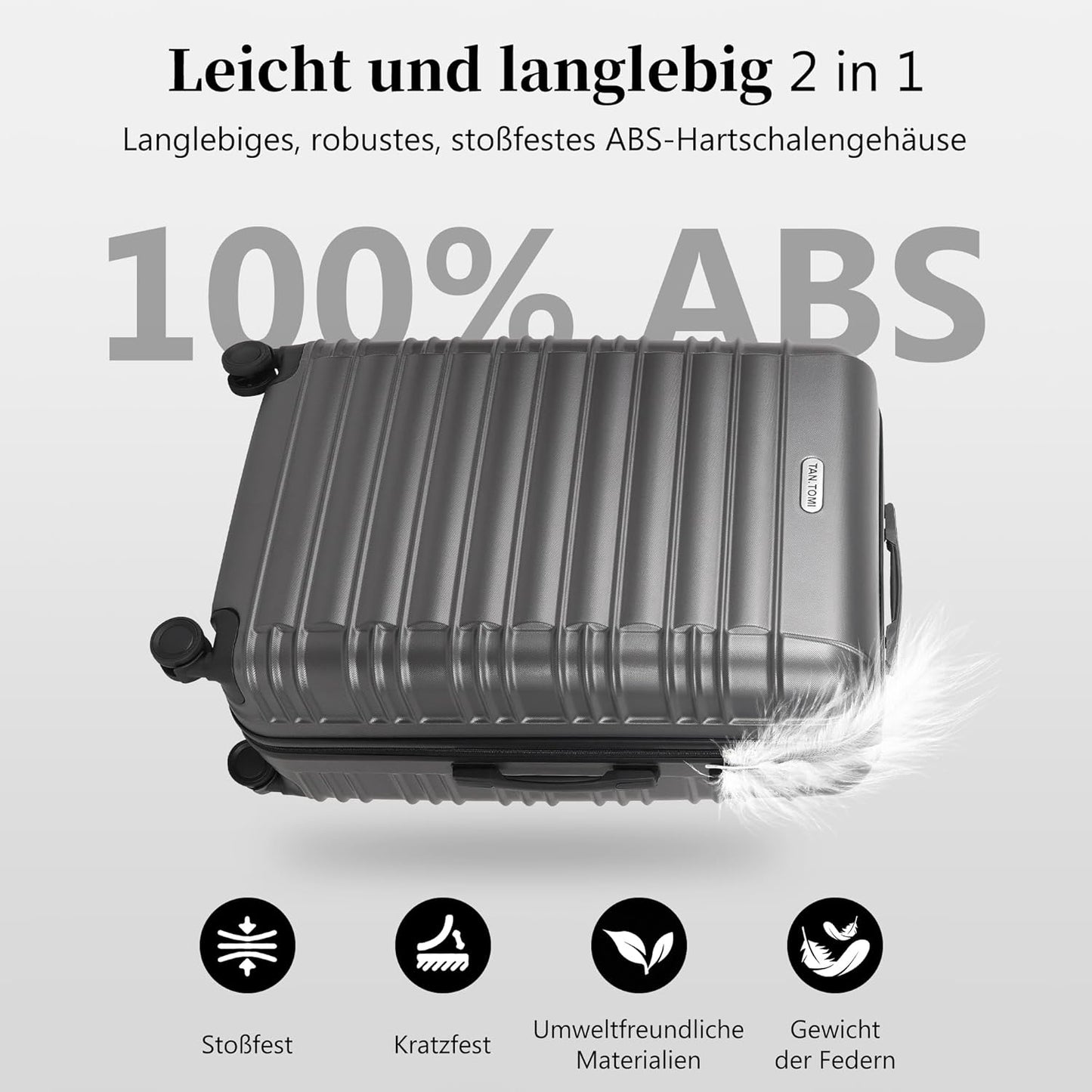 3-teiliges Hartschalenkoffer-Set mit 360°-Rollen, Koffer-Set Dunkelgrau