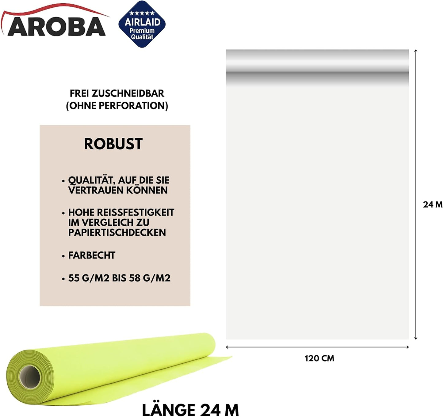 Airlaid Tischdeckenrolle, 2400 x 120 cm (Rechteckig) Grün Kiwi