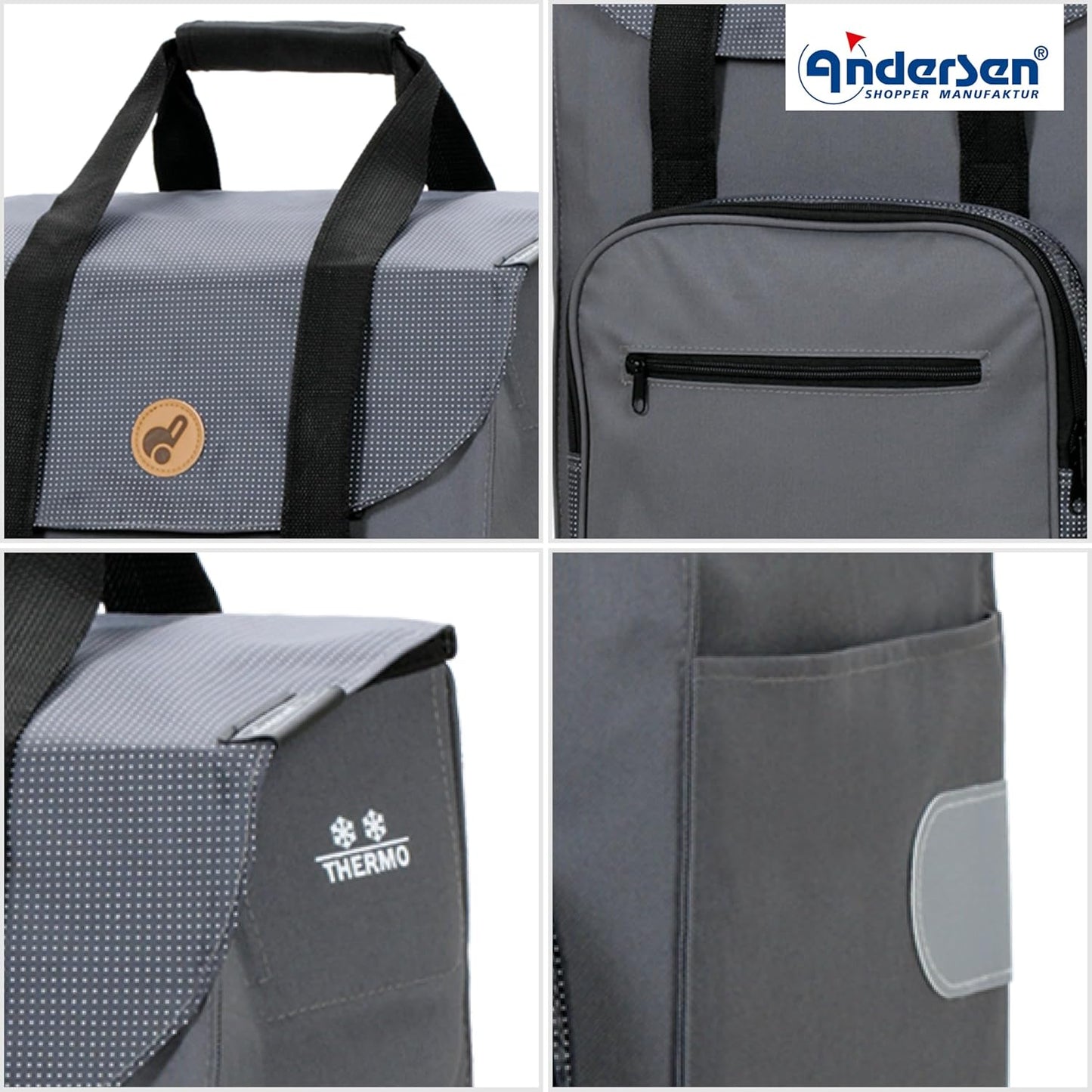 Einkaufstrolley klappbar mit Kühlfach 45L, belastbar 50kg, Silbergrau