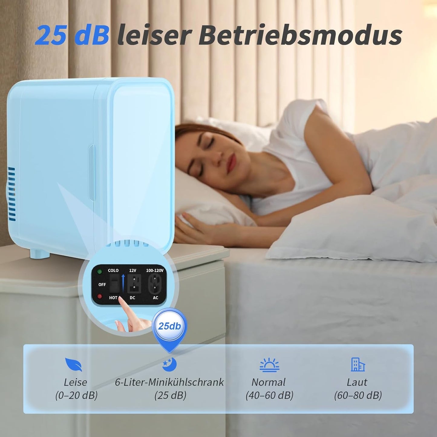 Mini-Kühlschrank 6L/8 Dosen, tragbar, thermoelektrisch, Blau