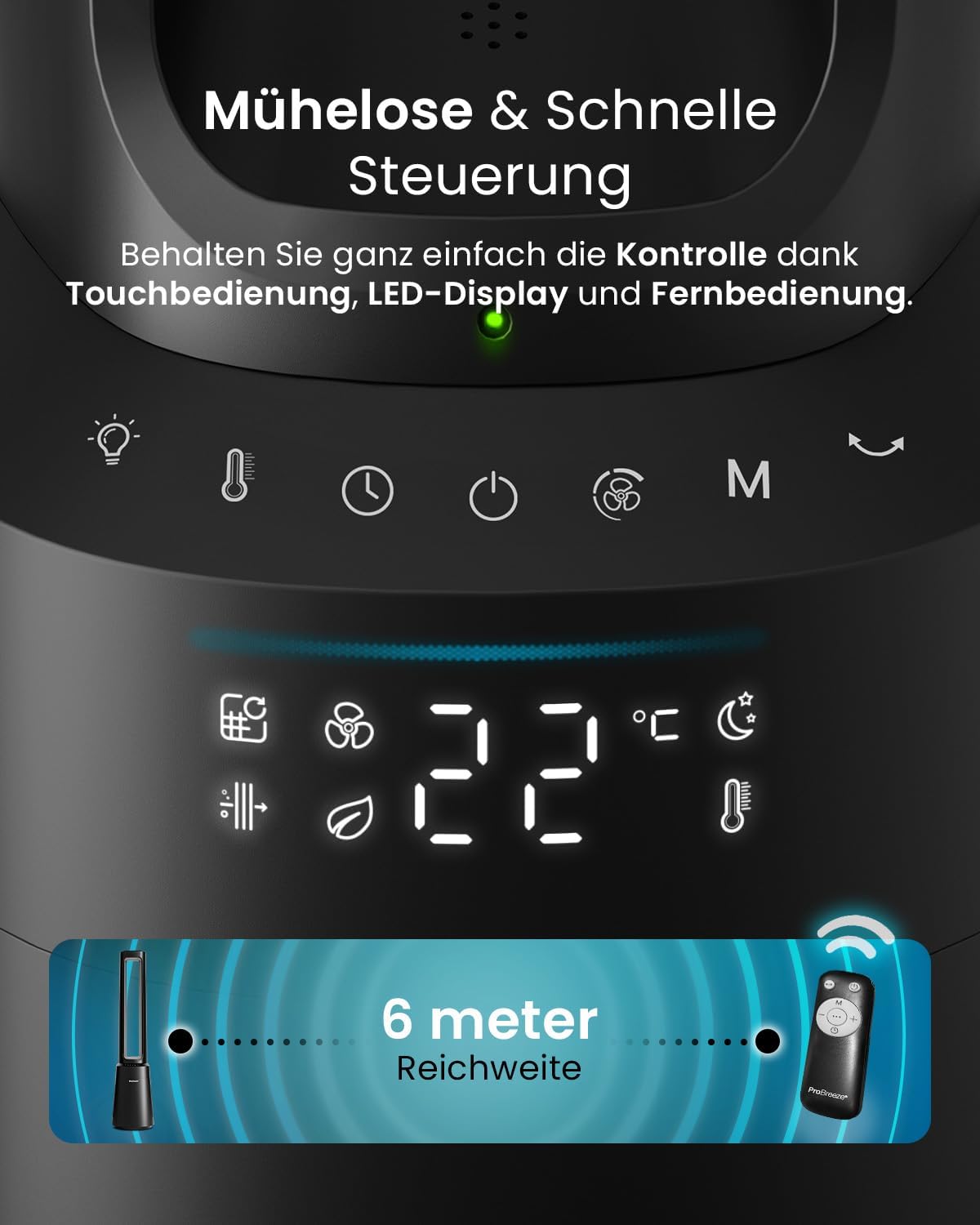 OmniAir Turmventilator mit Luftreiniger & HEPA Filter, Ohne App Schwarz