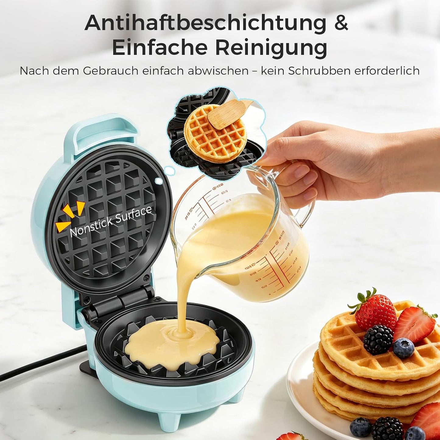 Mini Waffeleisen mit Antihaftbeschichtung, 550W, Blau