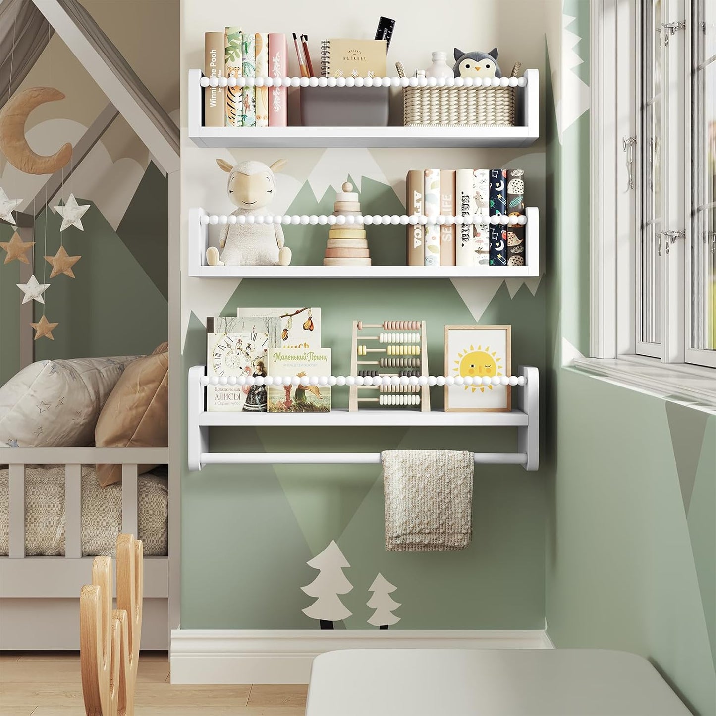 3er-Set Kinderbücherregal Wand, 50 x 15 x 14 cm Weiss