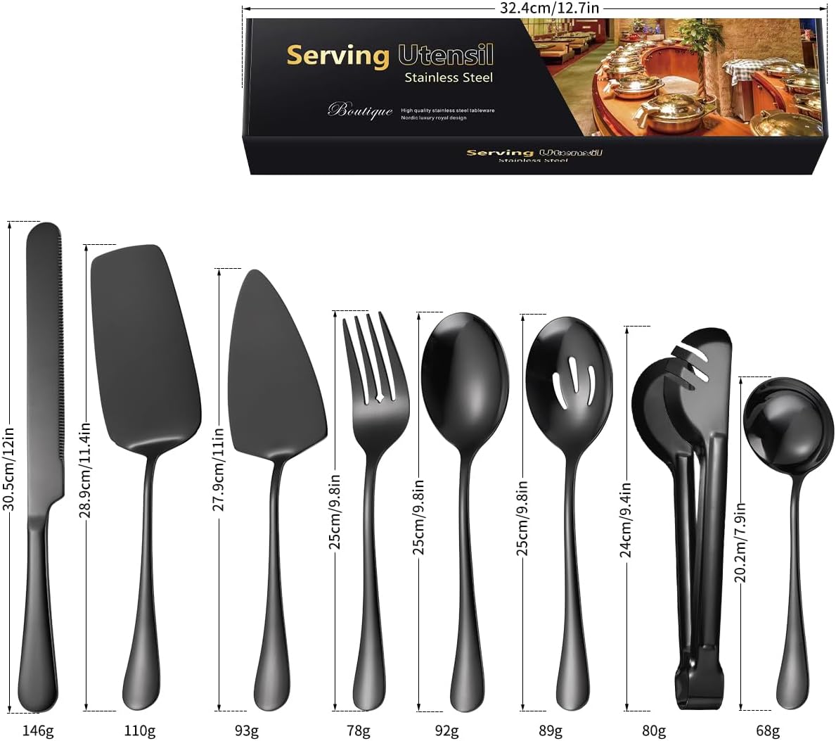 8-teiliges Servierbesteck-Set für Buffet, 8 Schwarz