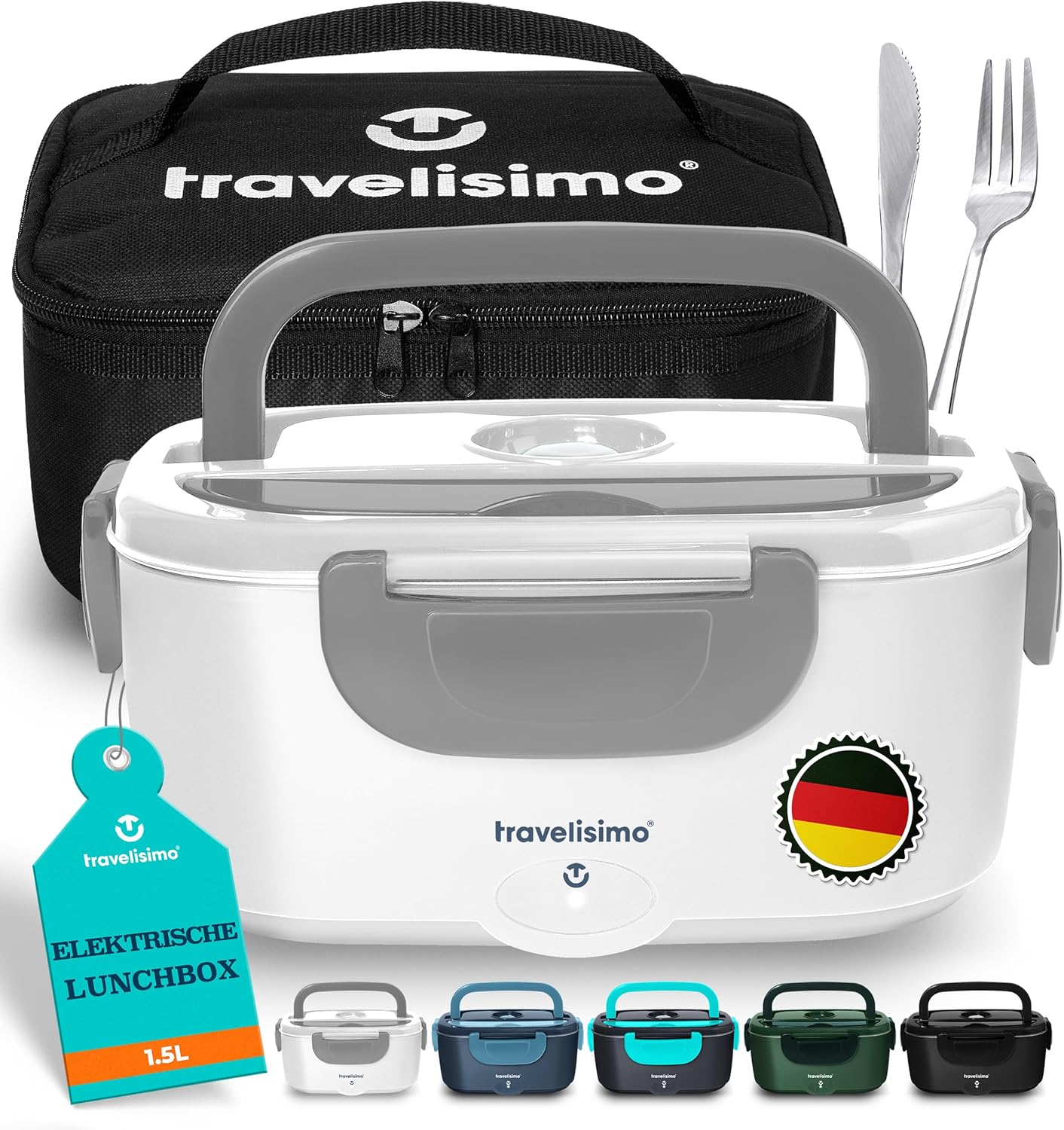 Elektrische 3-in-1 Lunchbox 1,5L für Auto & Arbeit, Grau