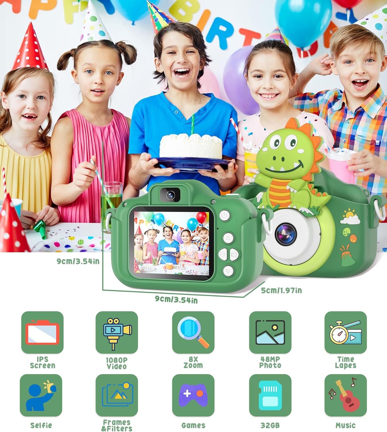 Digitalkamera für Kinder ab 3 Jahren, green