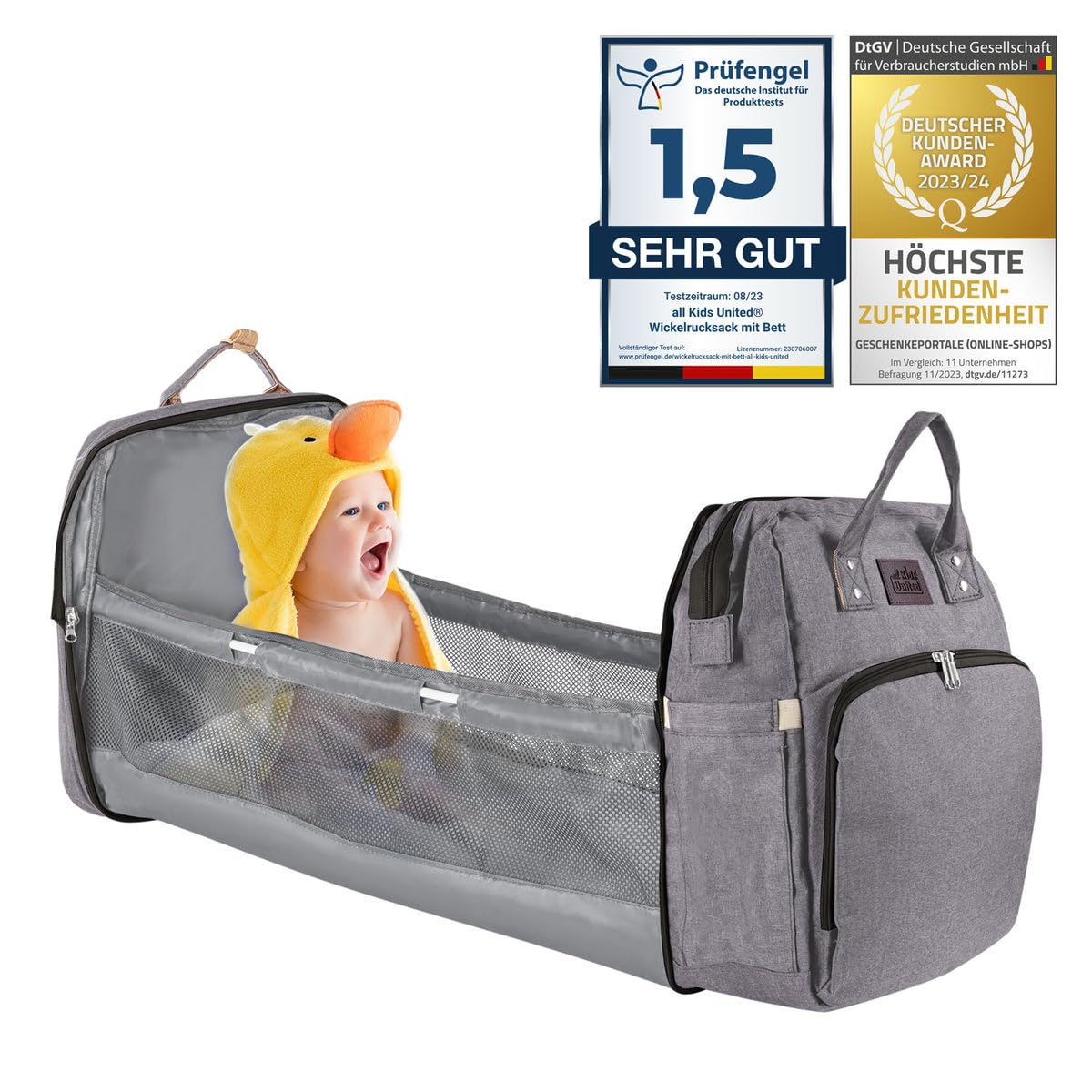 Baby-Wickelrucksack mit integriertem Kinderbett, Grau
