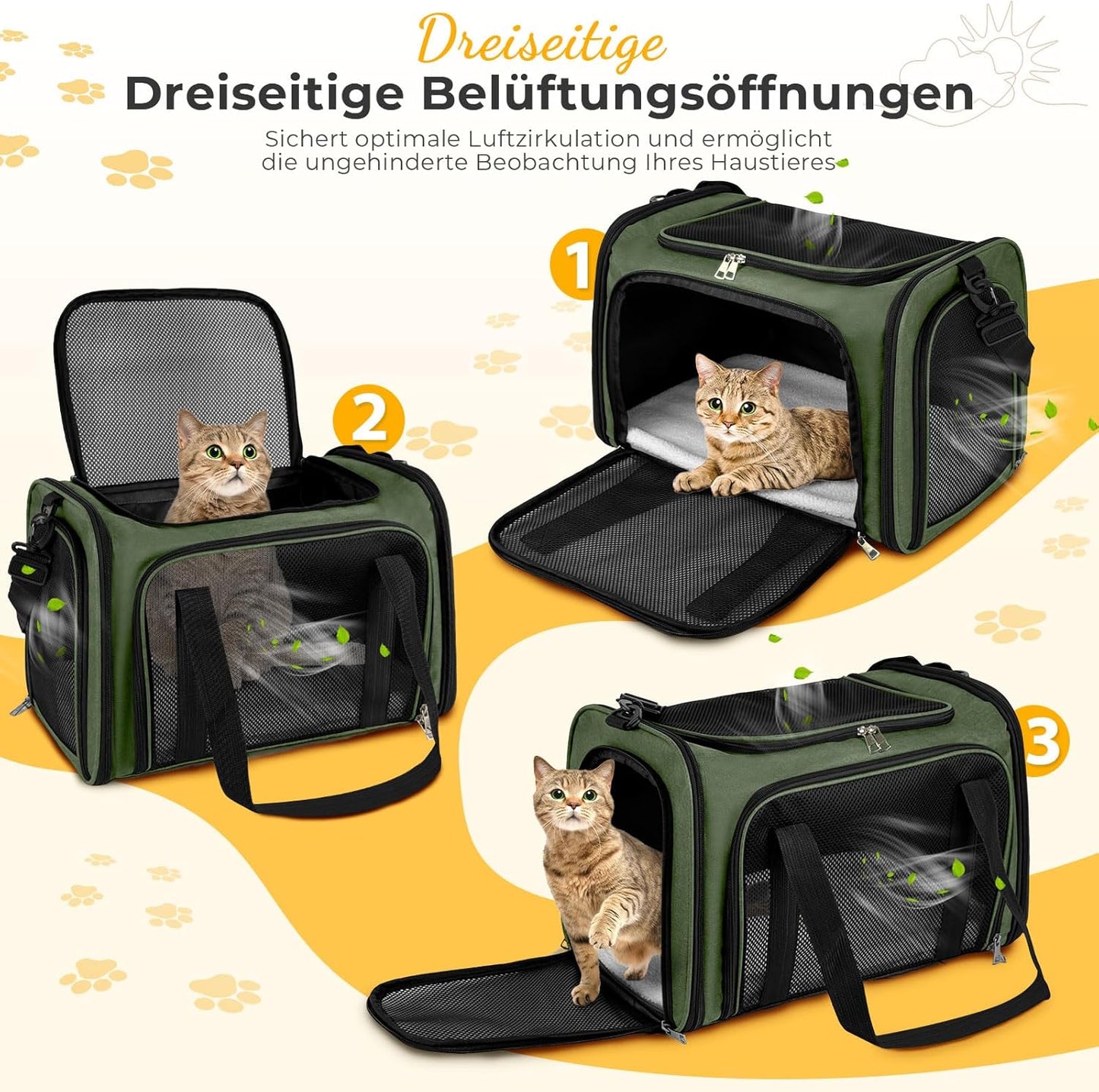 Faltbare Transporttasche bis 8 kg, 50 x 34 x 34 cm Grün